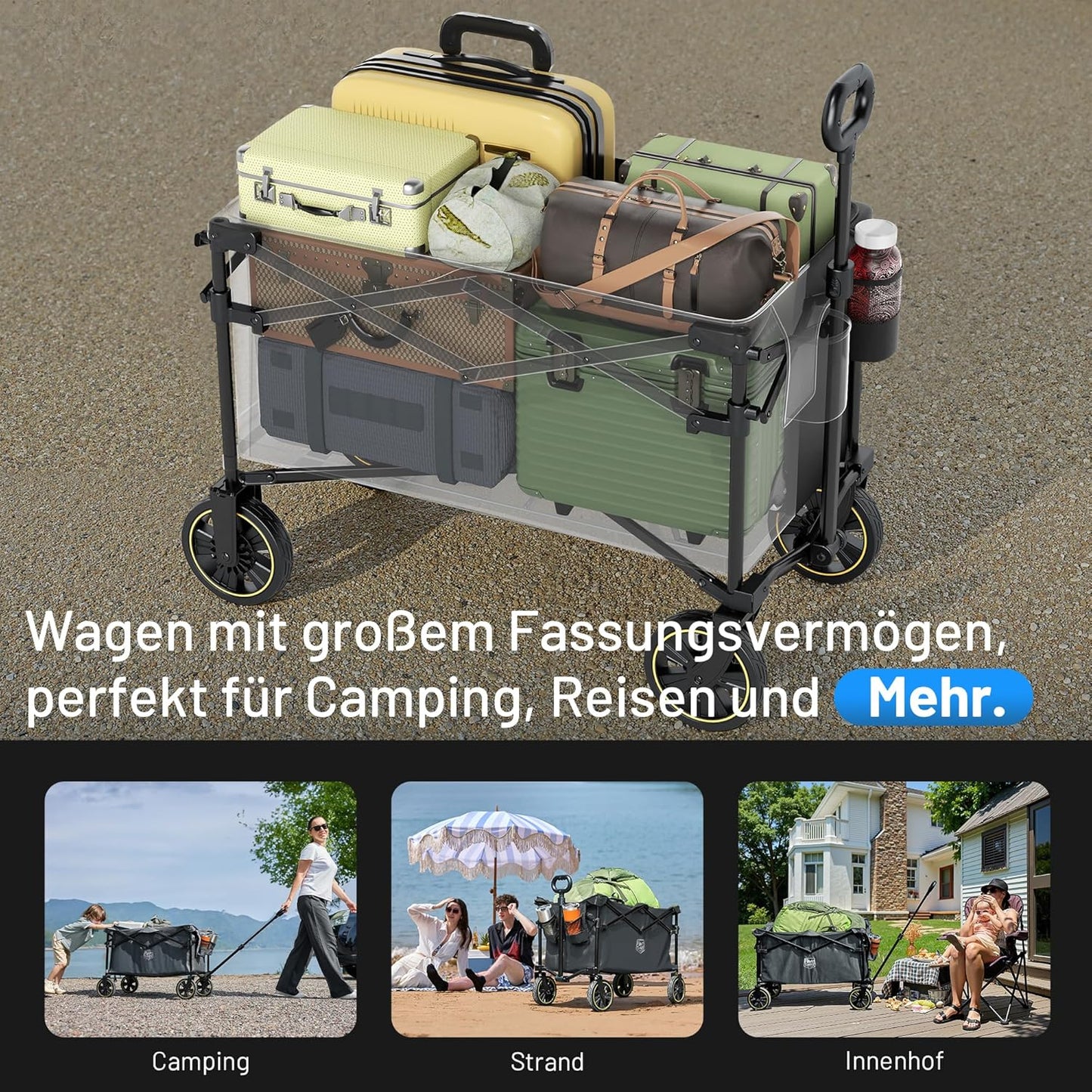 Faltbarer Bollerwagen mit verstellbarem Griff, Grau