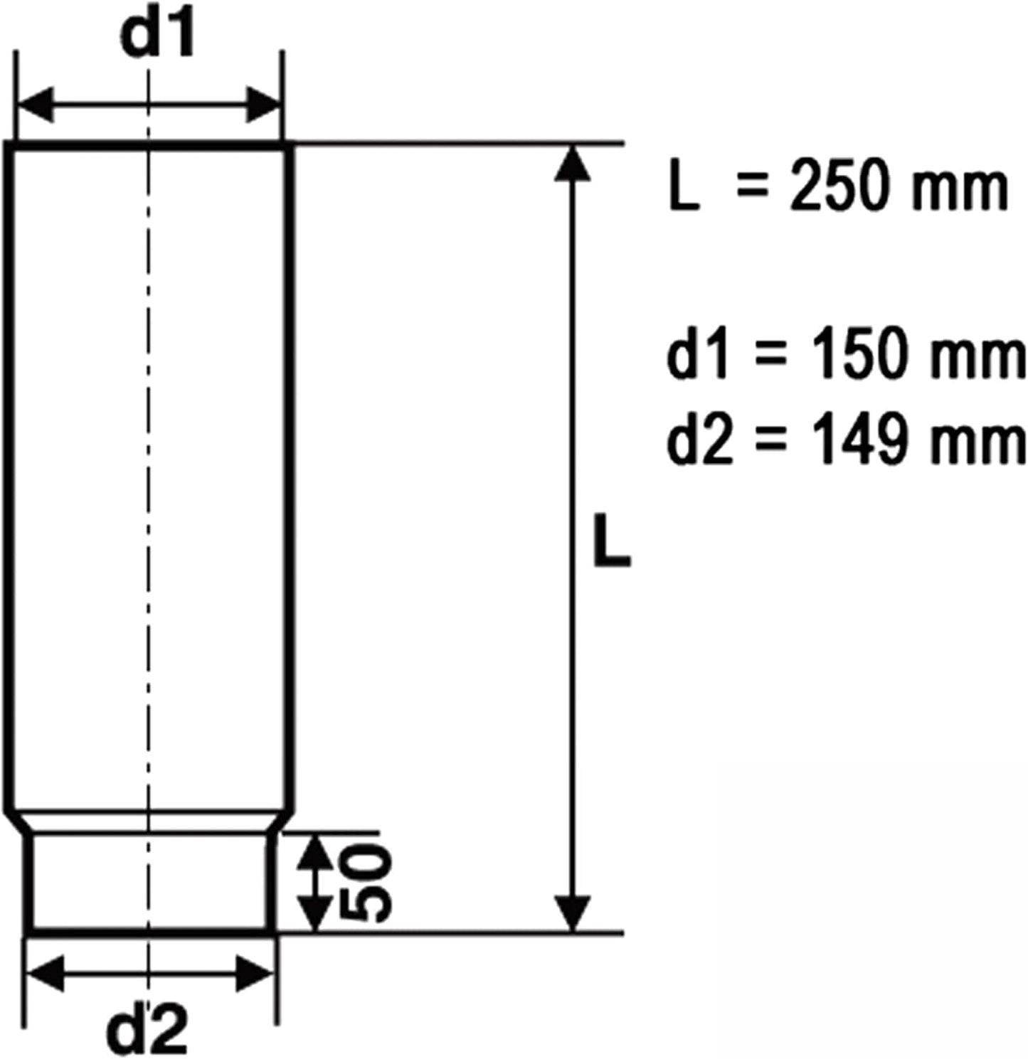 Ofenrohr Rauchrohr 150 mm Durchmesser, 250 mm Länge