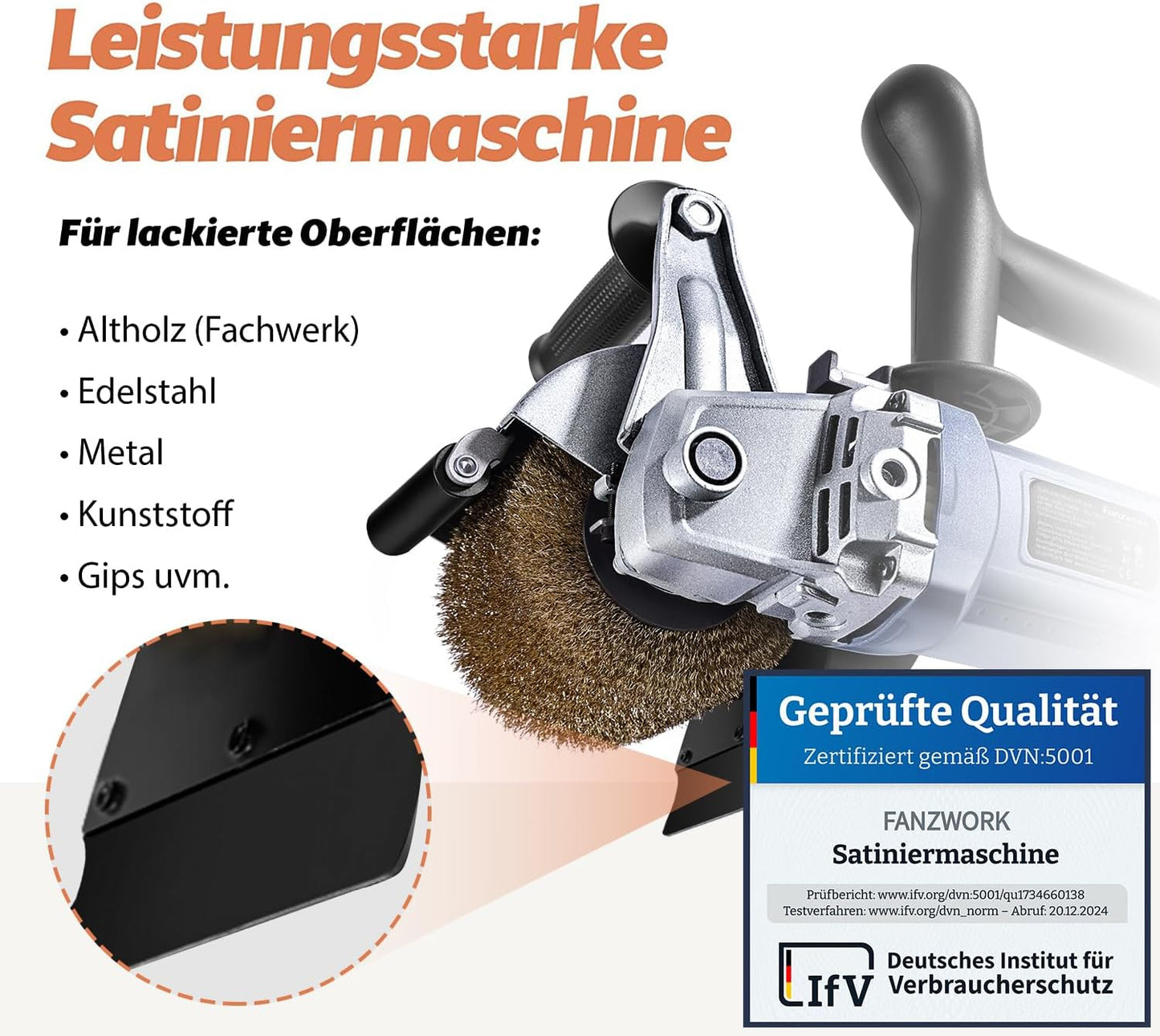 Satiniermaschine V2 mit Bürsten & Drehzahlregelung, V2 Set mit Messing & Nylon & Schleifpapier Bürste
