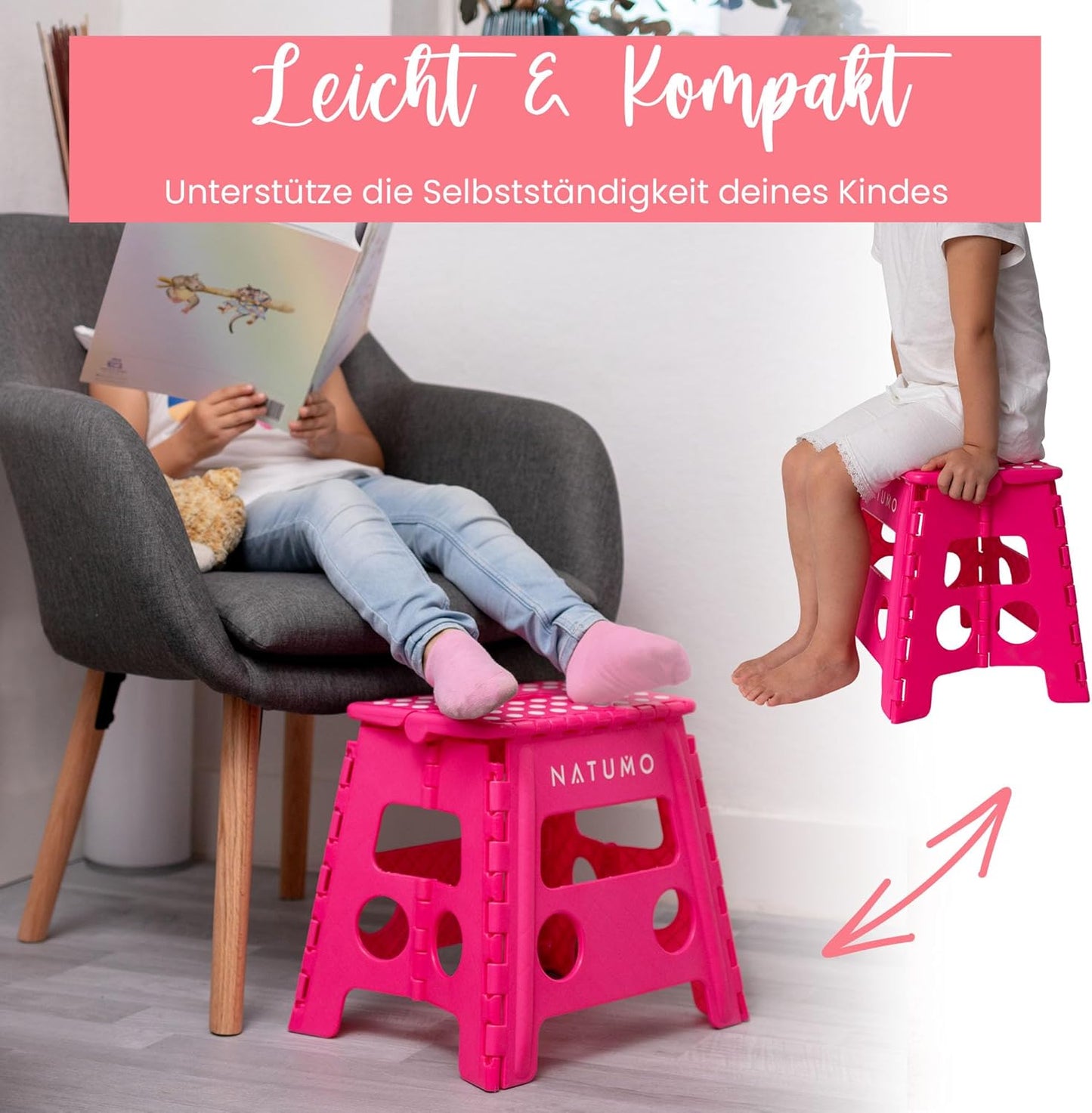 Klappbarer Tritthocker, rutschfest, Pink