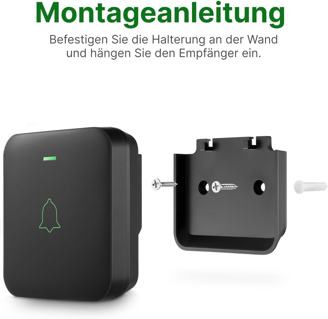 Kabellose Türklingel, 1 receiver + 1 push Schwarz