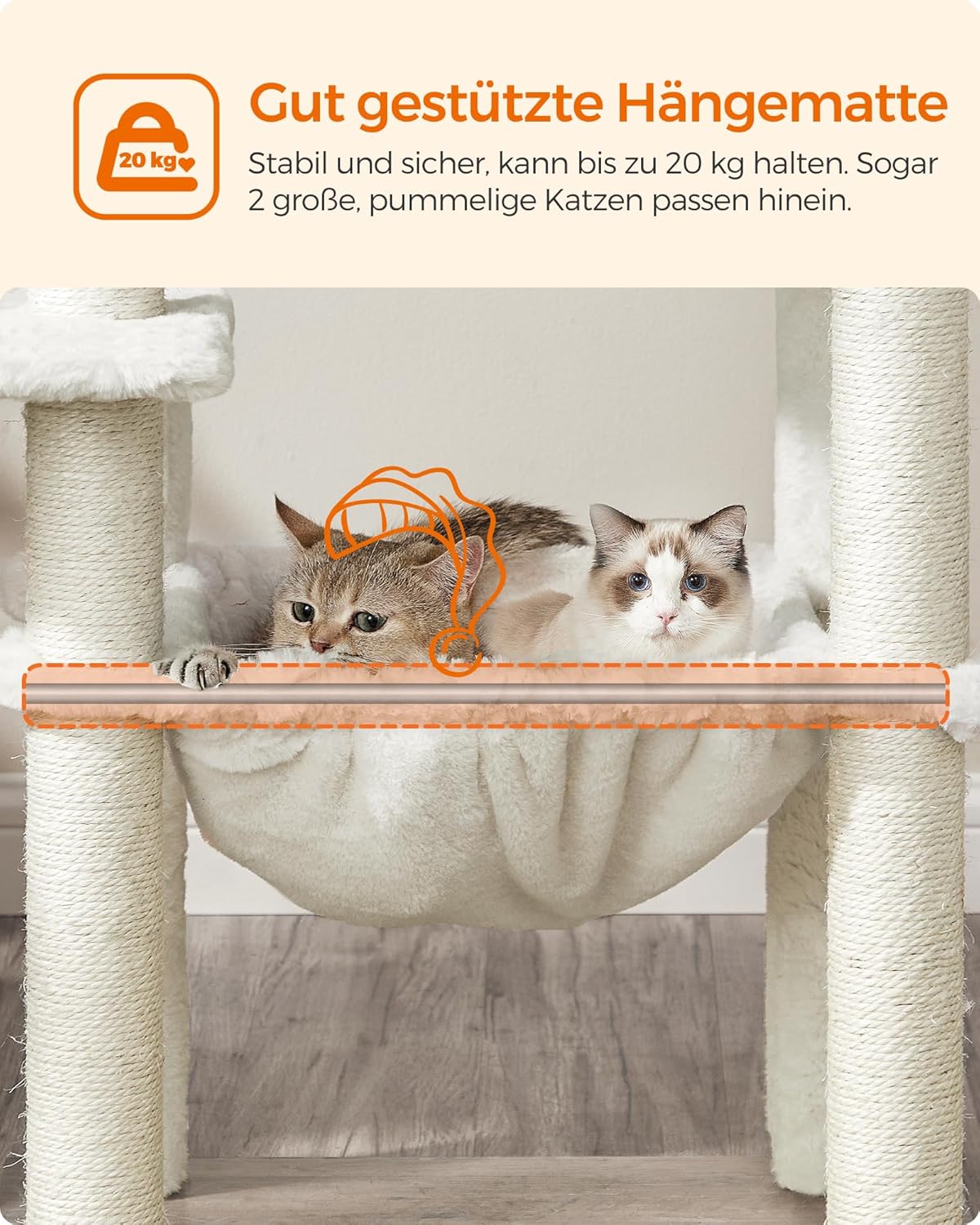 Mehrstöckiger Katzenkratzbaum mit Kuschelhöhle, Greige 55 cm Länge, 45 cm Breite, 138 cm Höhe