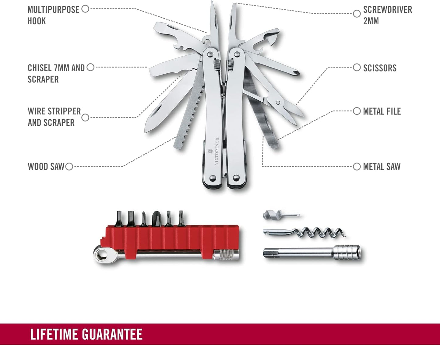 Multifunktionswerkzeug Swiss Tool Spirit X Plus (36 Funktionen), Gerade Klinge Leder-Etui Single