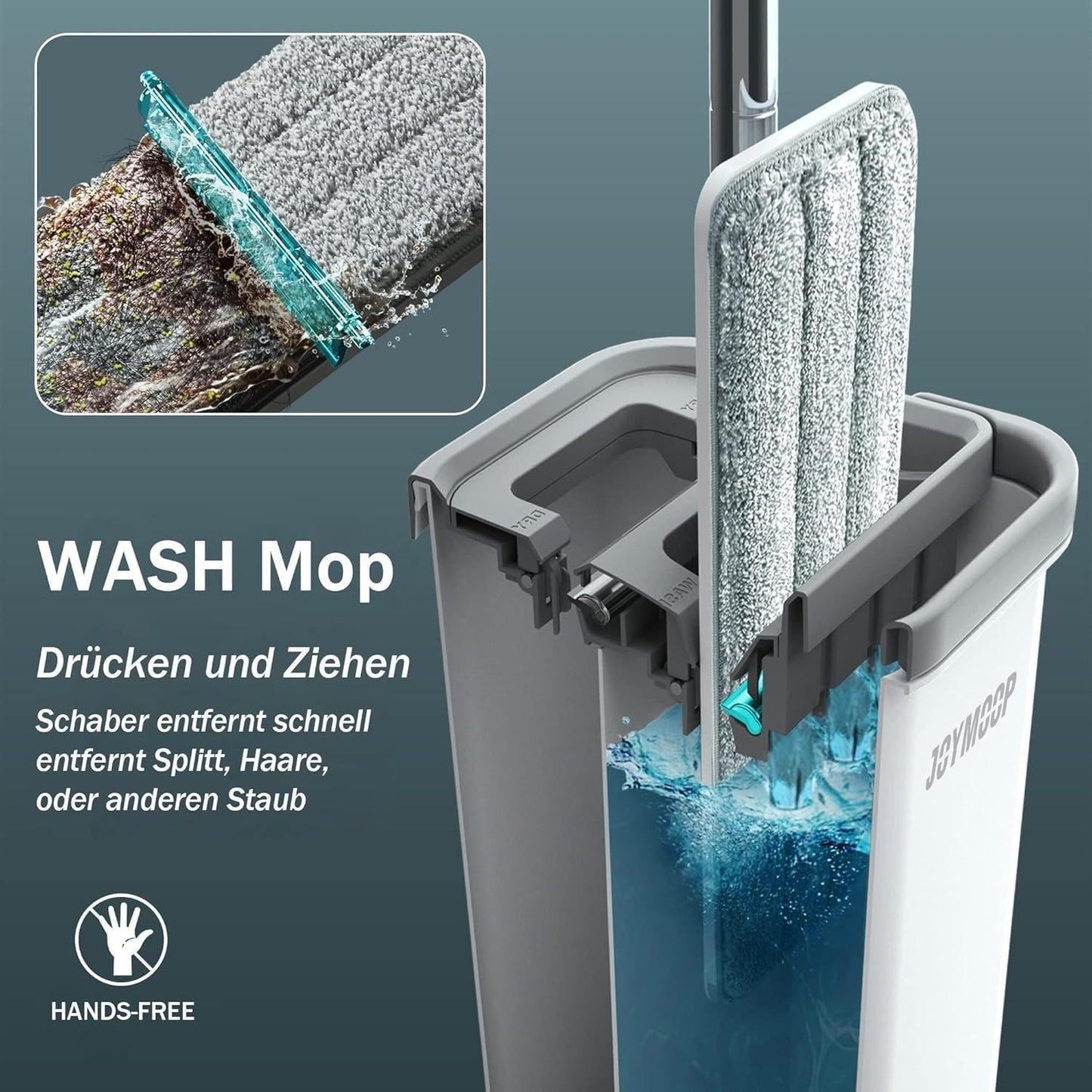Mopp und Eimer Bodenreinigungssystem mit 5 Pads, Mittlere Eimer #13 + Griff + 5 Pads