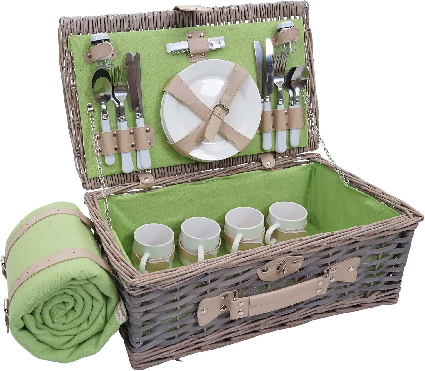 Picknickkorb-Set für 4 Personen, Grau-grün