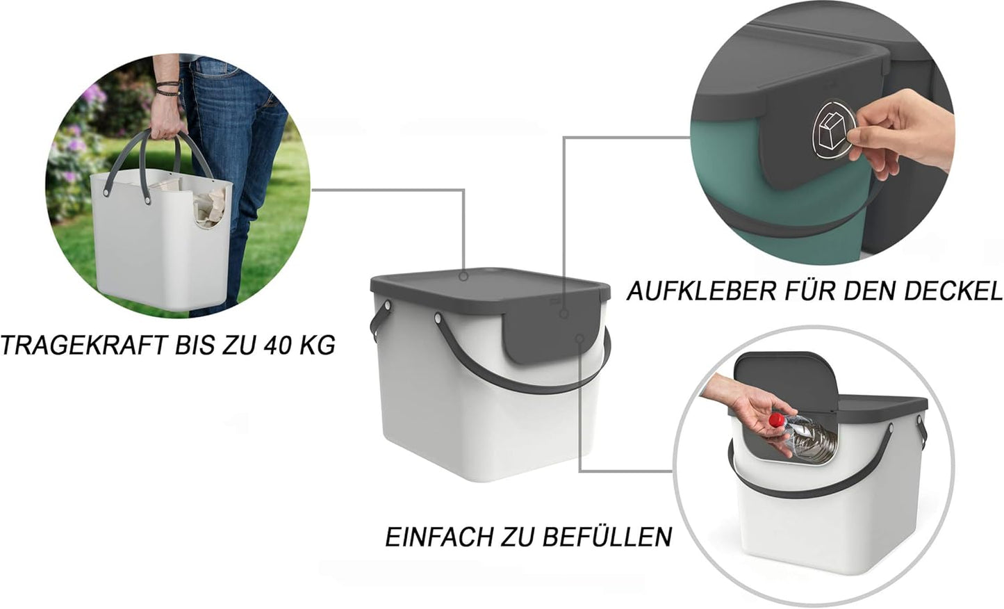 Albula Mülltrennungssystem 40l, weiss/anthrazit