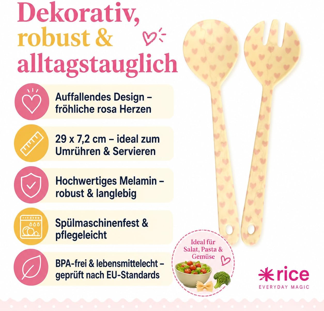 Salatbesteck mit Herzmotiv, Herzen