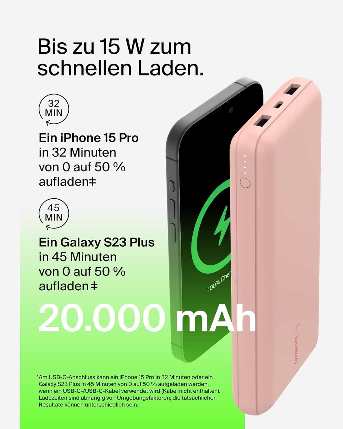 BoostCharge Powerbank mit Ladekabel, 1 Packung / Roségold