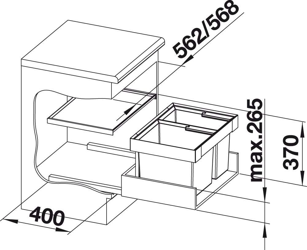 Flexon II 60/2, Einbau in Schubladen, 60er Unterschrank, 1x 30 Liter & 1x 19 Liter Eimer