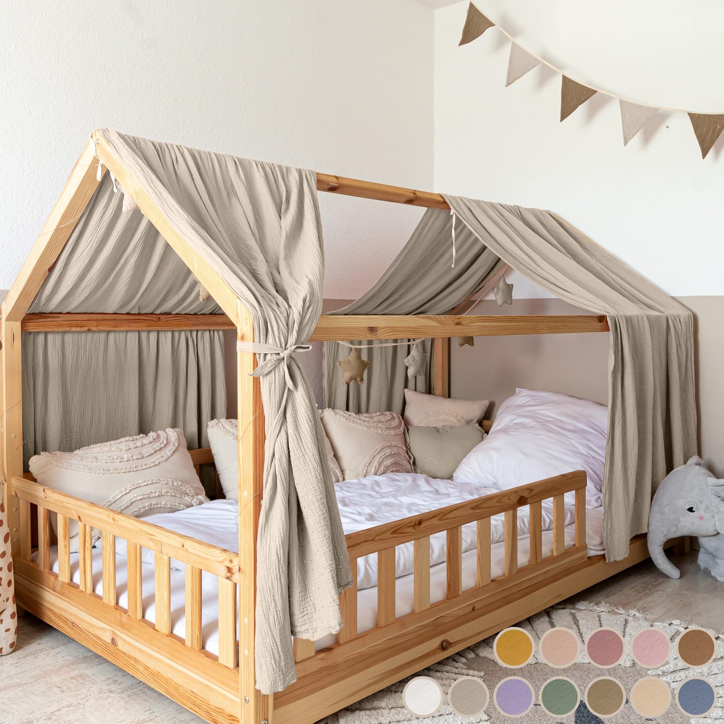 Betthimmel aus Musselin, Hellbeige 2er Set 135 x 320cm