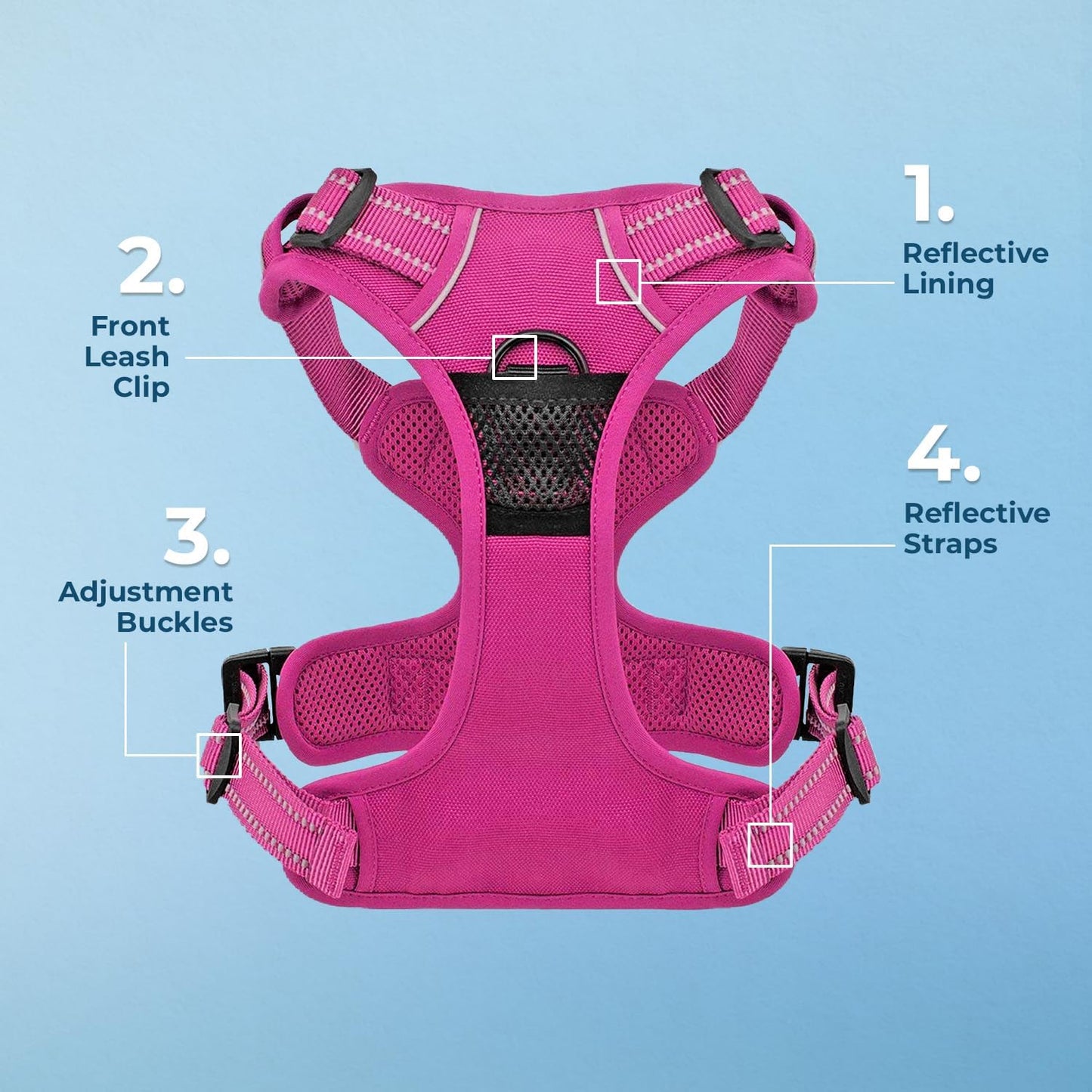 Anti Zieh Hundegeschirr, Fuchsiafarbenes Nylon XS (Chest: 13 - 16")