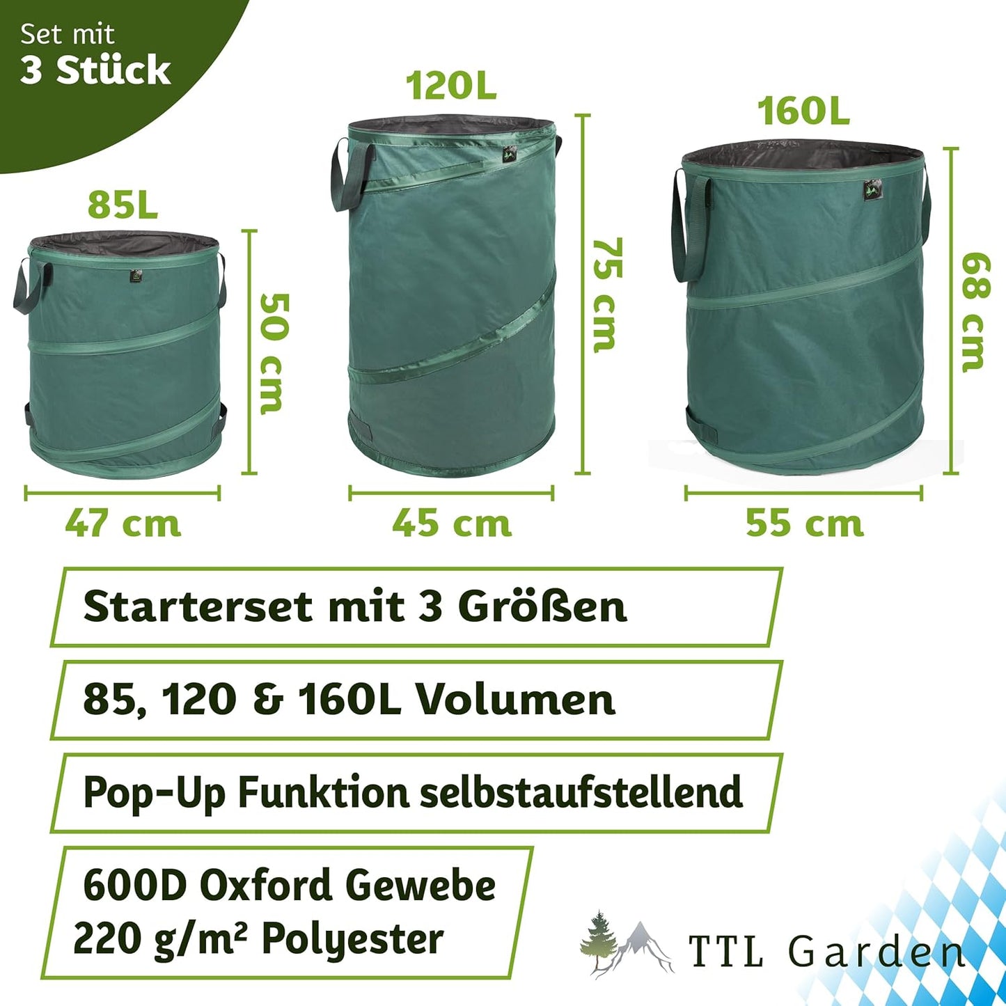 Pop Up Gartensack Starter Set, 85L 120L 160L 1x