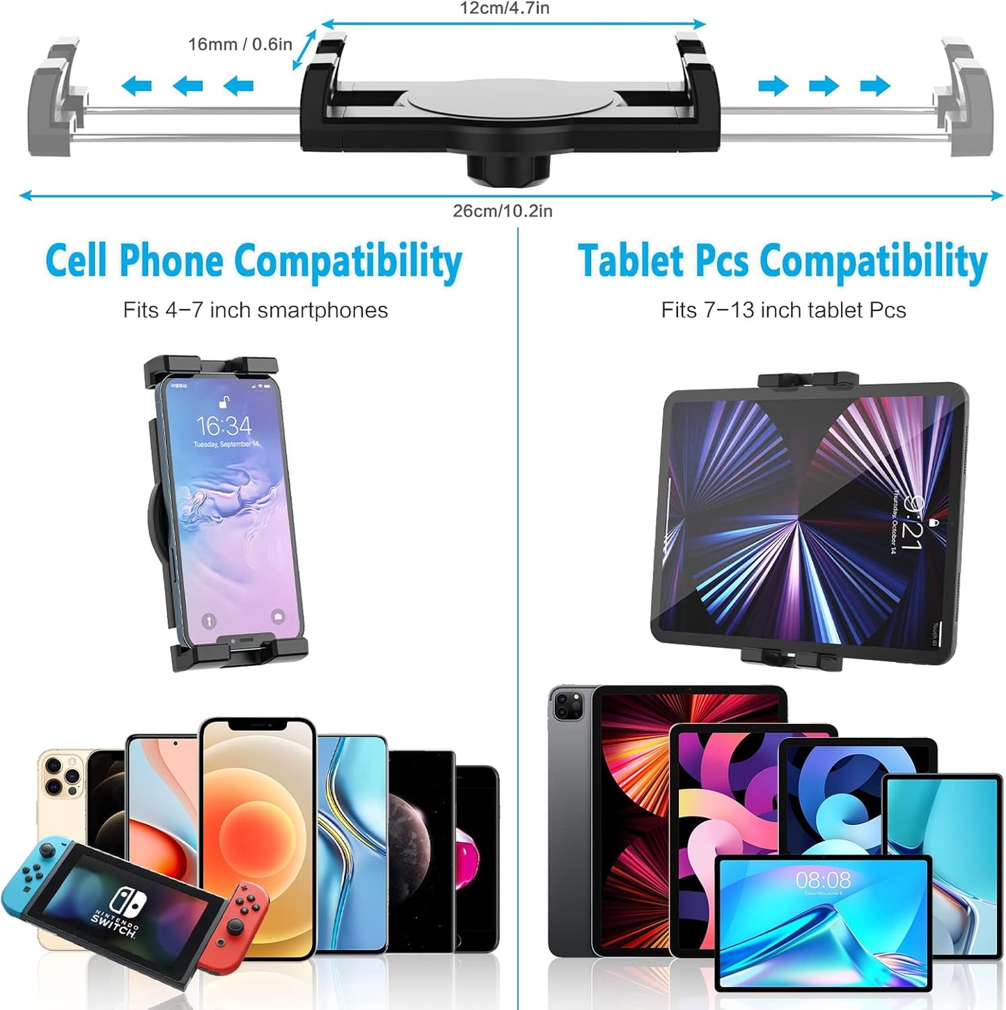 KFZ Clip Handy- und Tablethalterung für Auto (4-12,9 Zoll)