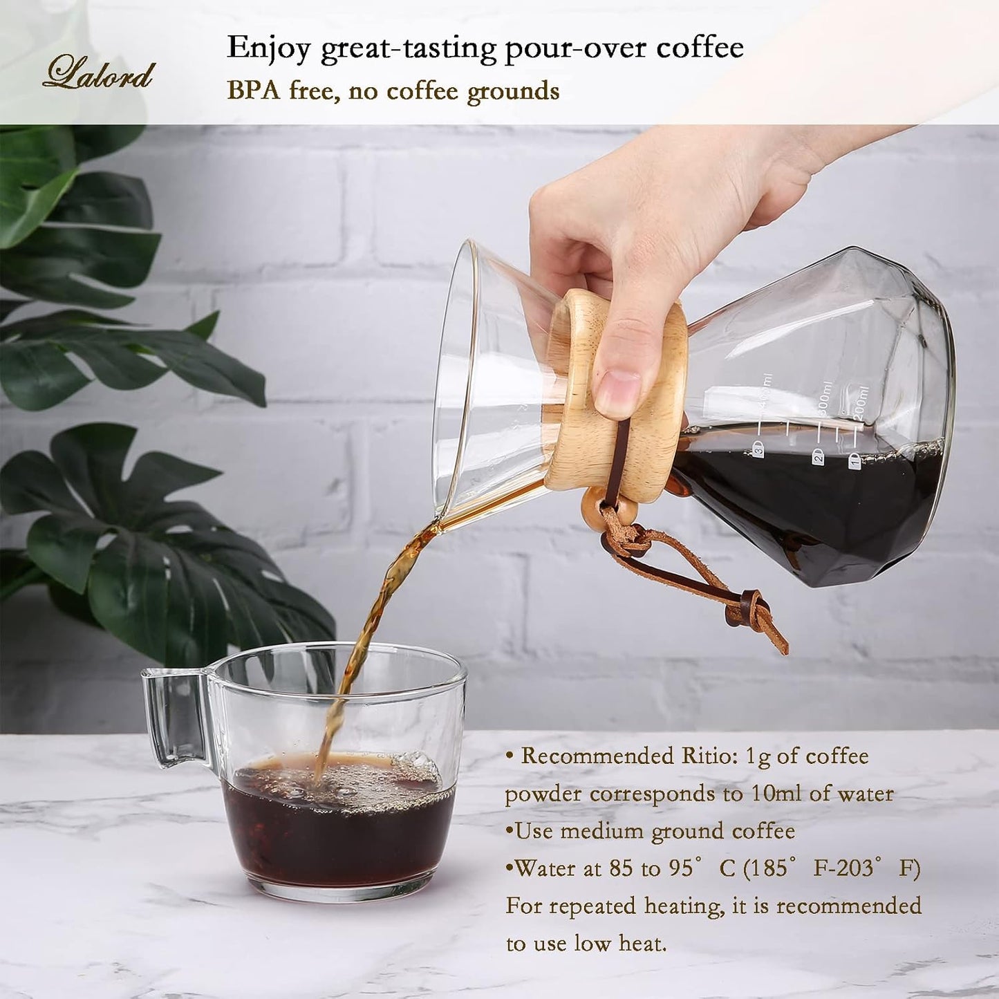 Pour Over Kaffeebereiter mit Edelstahlfilter, 400 ml, 400 ml