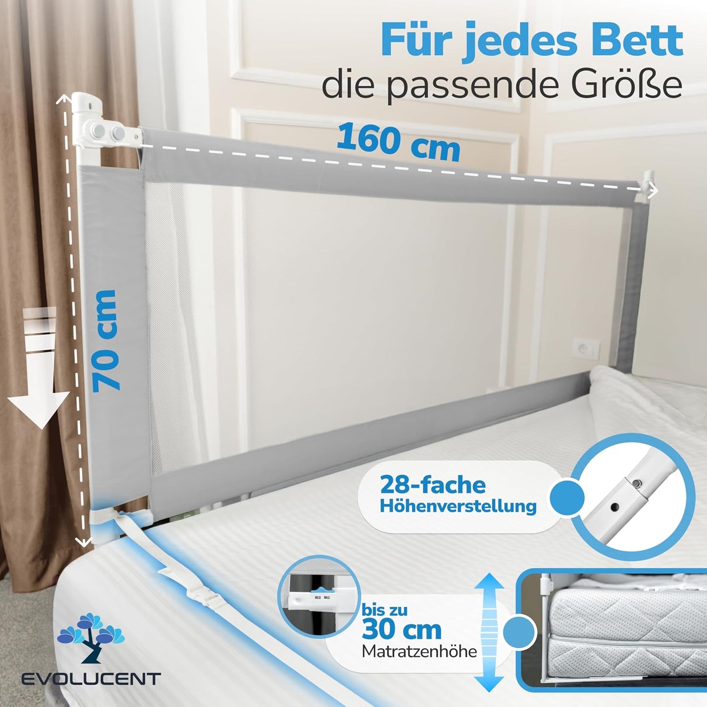 Bettgitter Rausfallschutz (160 cm, ohne Schrauben), 160cm