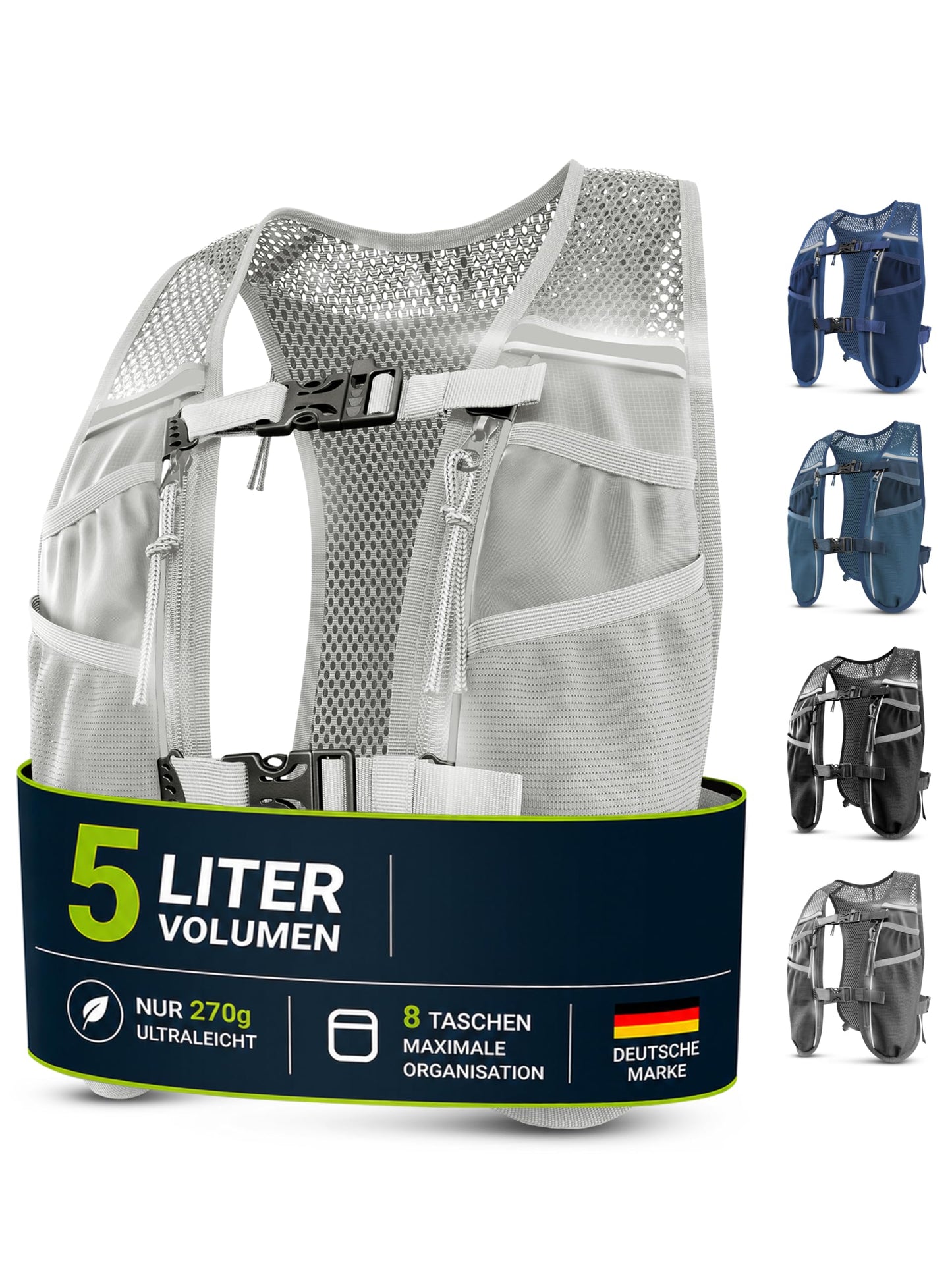 Laufweste mit Trinksystem (5L, ultraleicht), 5L - weissgrau 5L