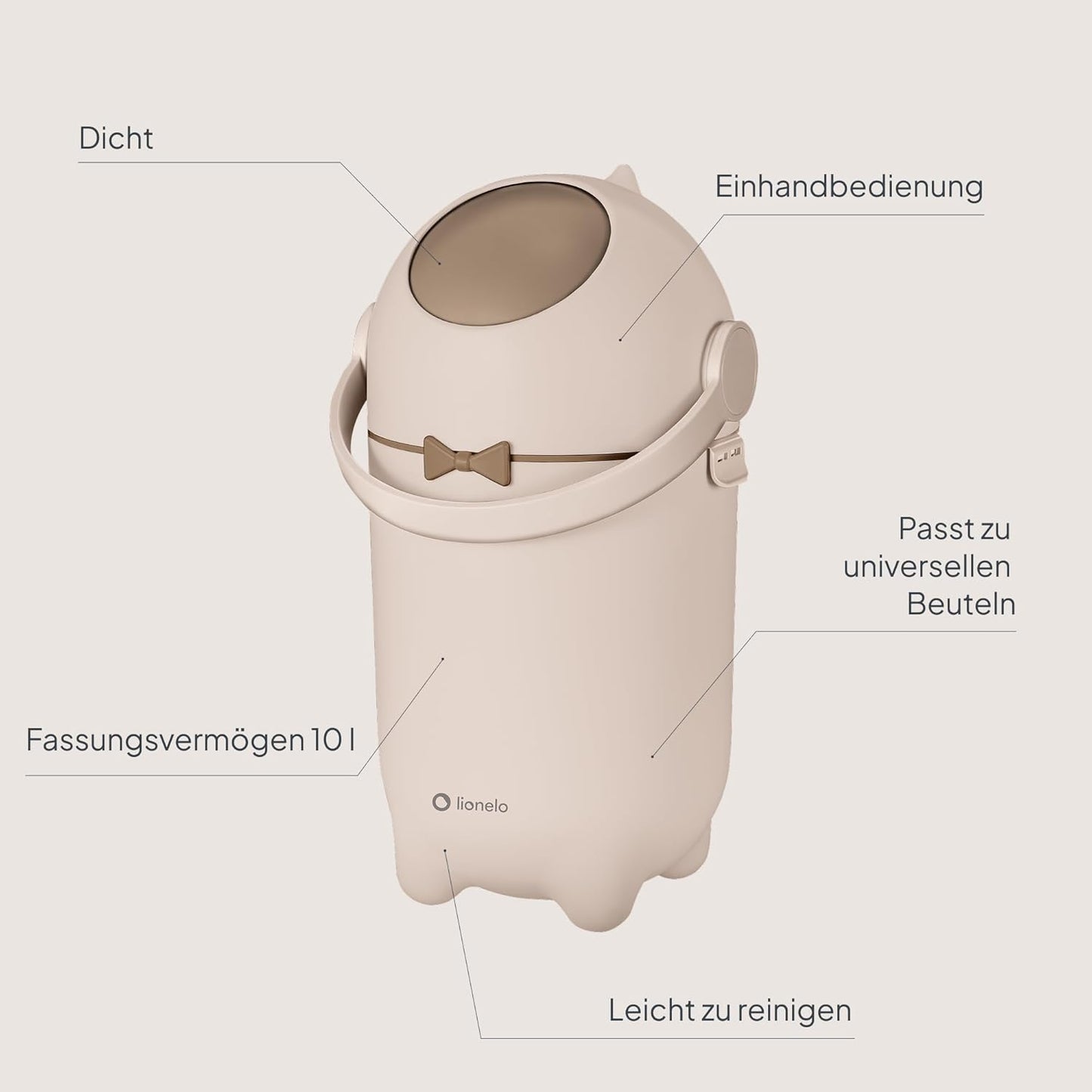 Geruchsdichter Windeleimer, Einhand-Bedienung, Beige