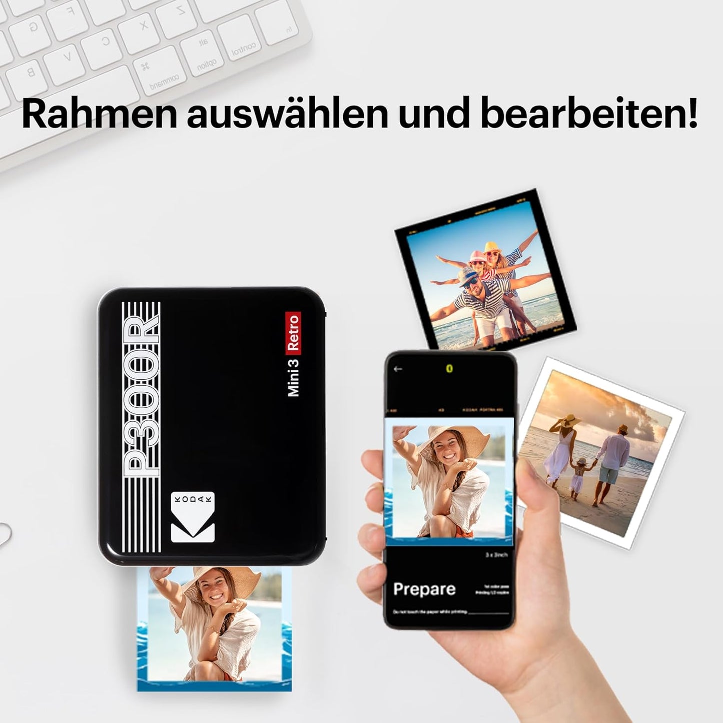 Mini 3 Retro 4Pass Tragbarer Fotodrucker, Imprimante + Paquet avec 68 Feuilles / weiss