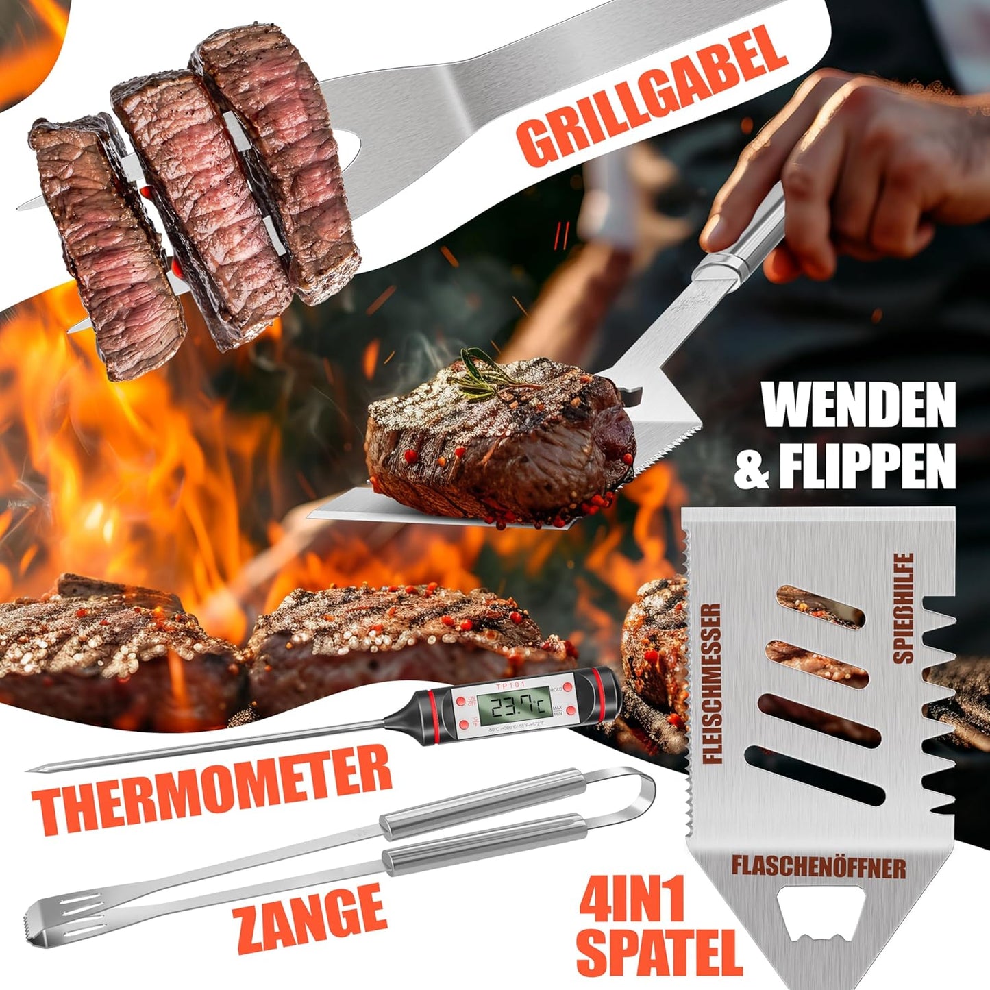 Grillbesteck Set, Silber