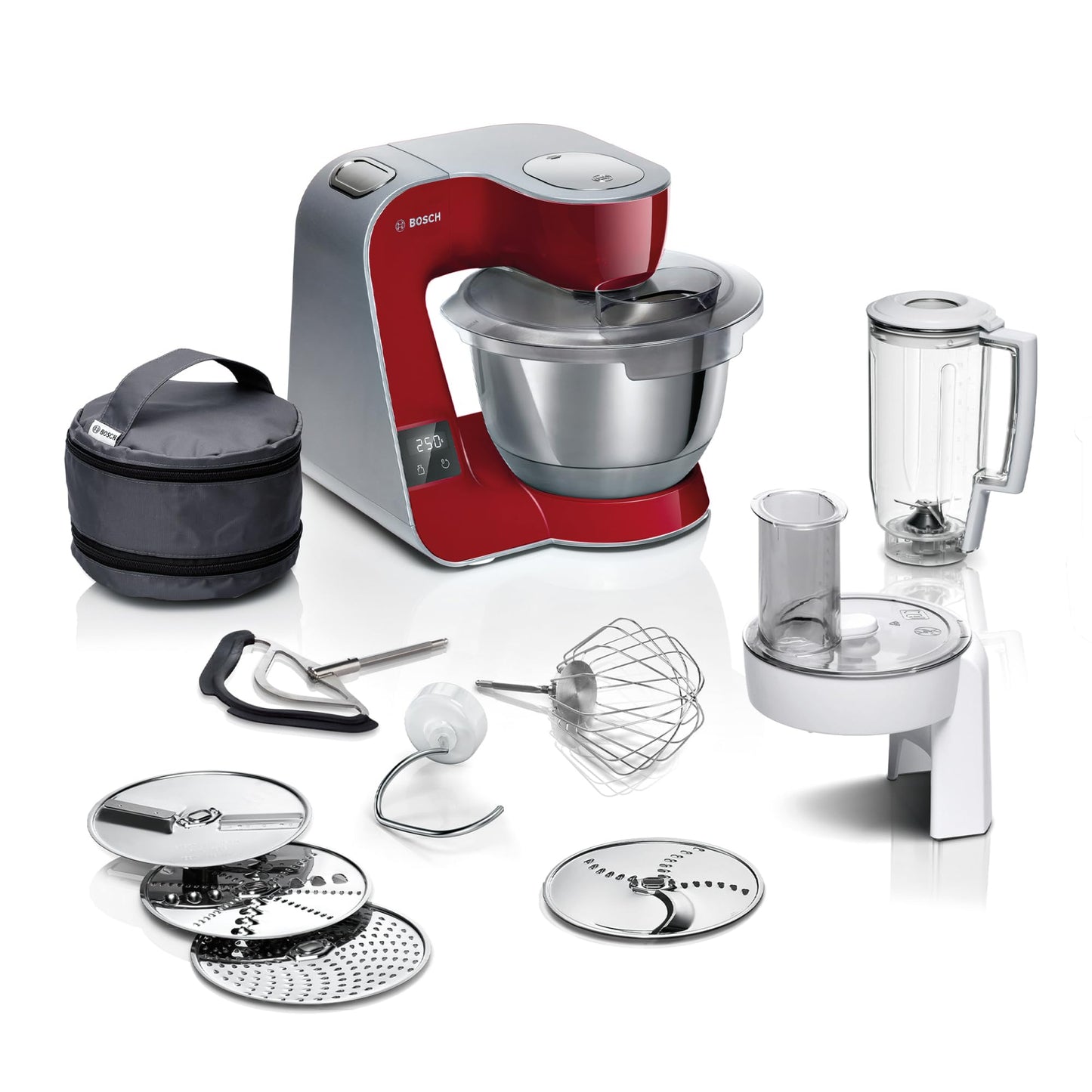 Küchenmaschine MUM5 mit Waage und Zubehör (1000 W), Dunkelrot / Silber 2 Zubehöre Single