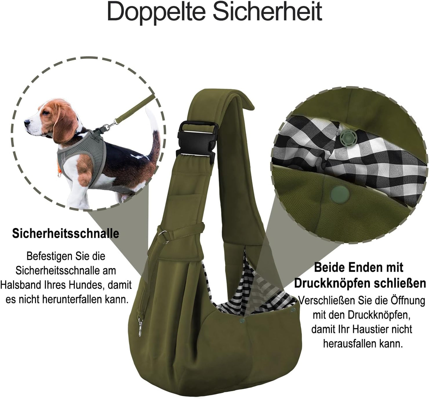 Reversibles Haustier-Tragetuch mit Halsband, Armeegrün