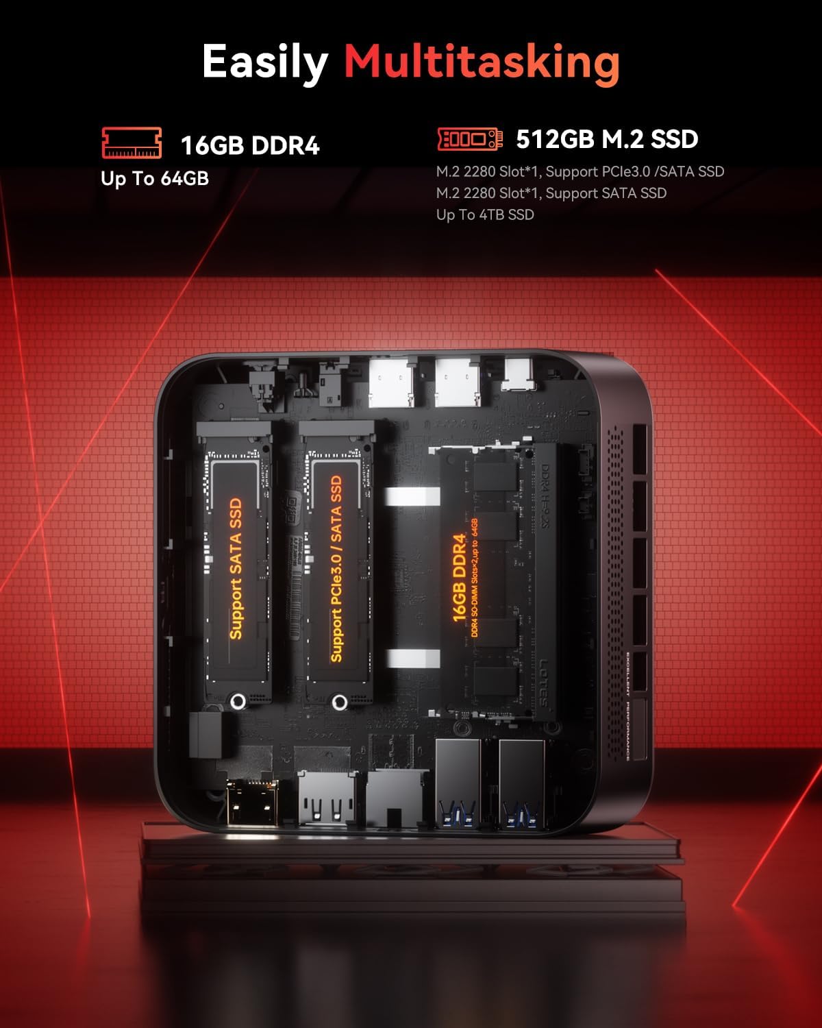 Mini PC mit AMD Ryzen 5 7430U und Triple 4K Display, AMD Ryzen 5 7430U/16GB+512GB