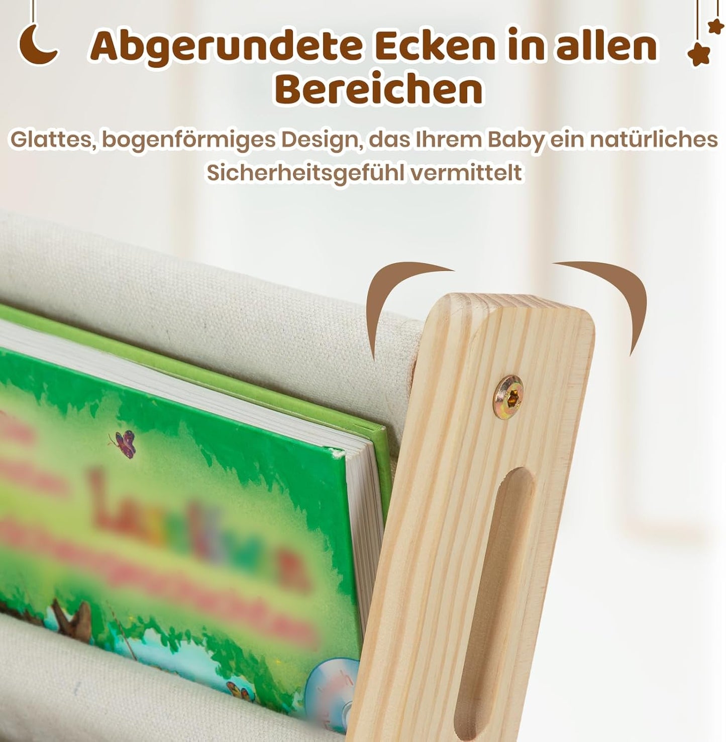 Bücherregal für Kinderzimmer mit sechs Stofffächern, Naturholzfarbe Large