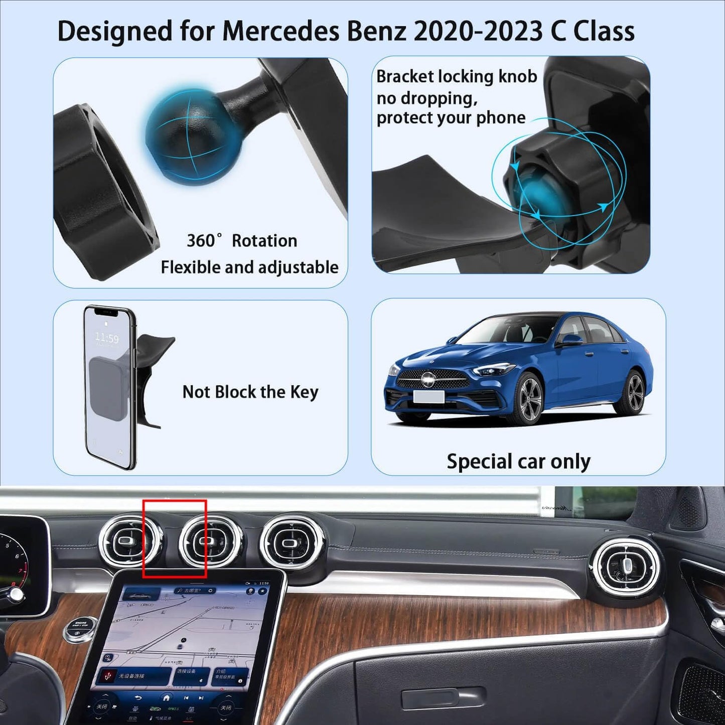 Magnetische Handyhalterung für Mercedes Benz C-Klasse, for Benz C Class
