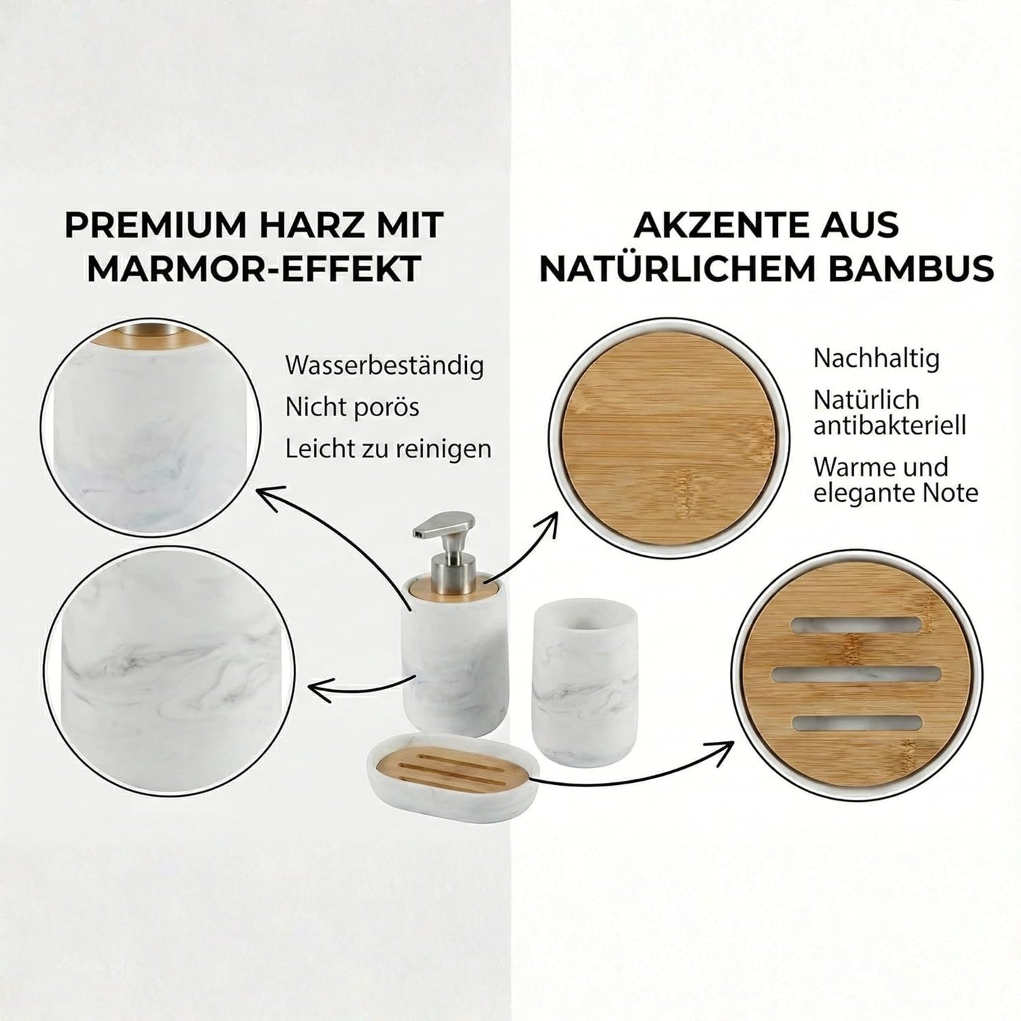Badezimmer-Set 3-teilig (Seifenspender, Becher, Schale), Set 3 Marble