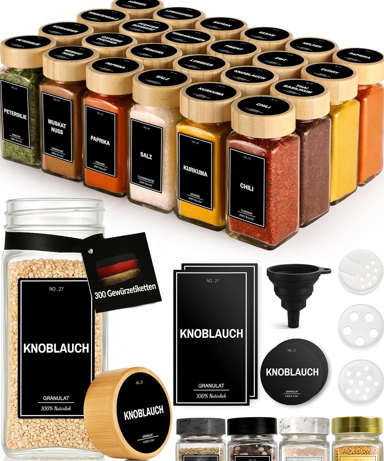 Gewürzgläser-Set, Wood Black