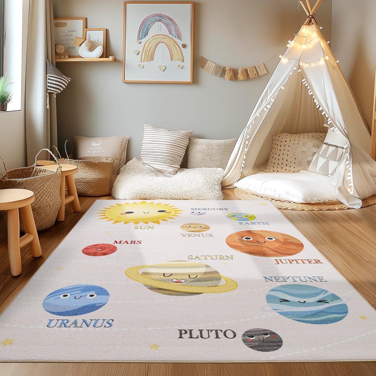 Kurzflor Kinderteppich 100 x 150 cm, 100 x 150 cm (Rechteckig) Beige-1