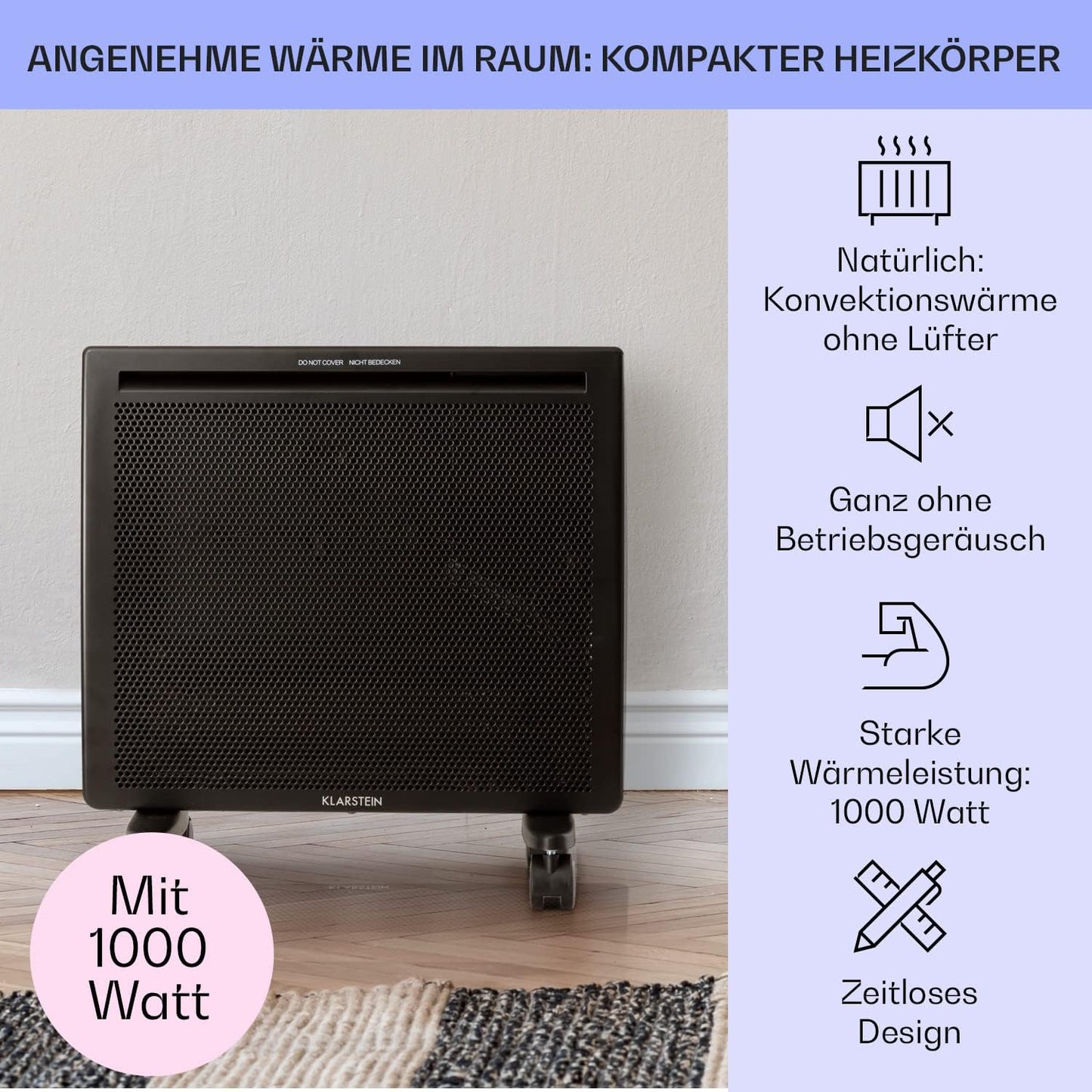2-in-1 Heizgerät, 1000 Watt, Schwarz