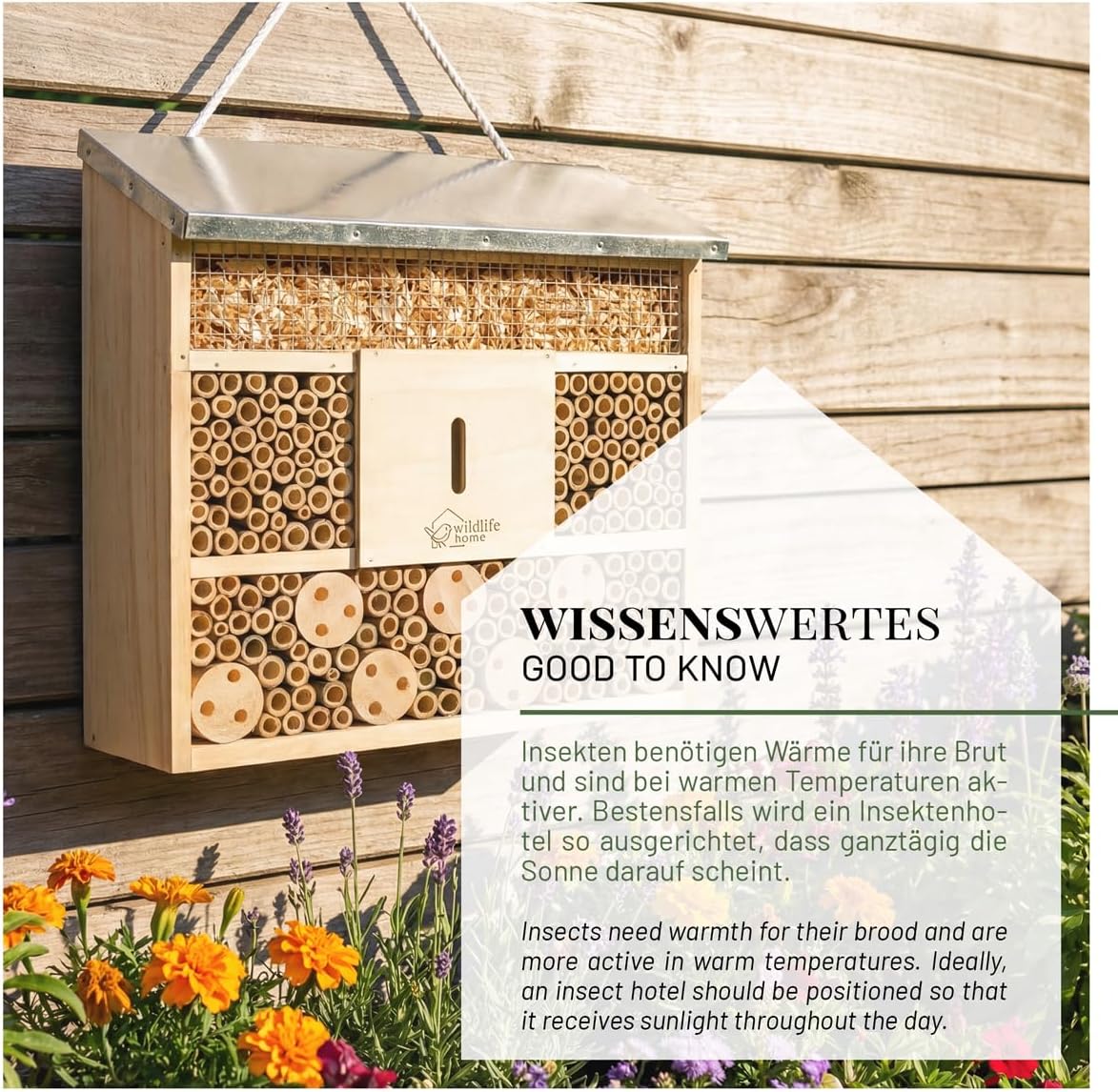Insektenhotel mit Metalldach für Wildbienen, Wildbienen-Villa (Metalldach)