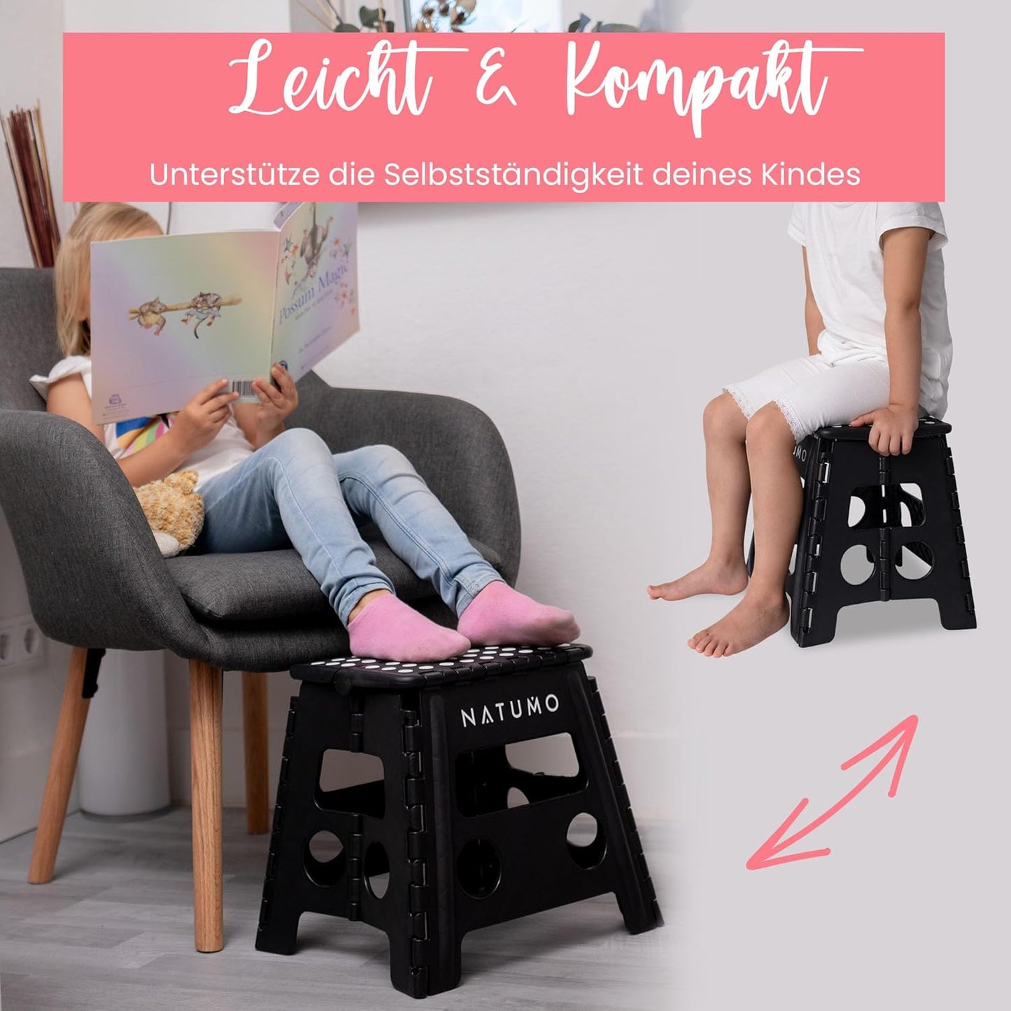 Klappbarer Tritthocker, rutschfest, Schwarz