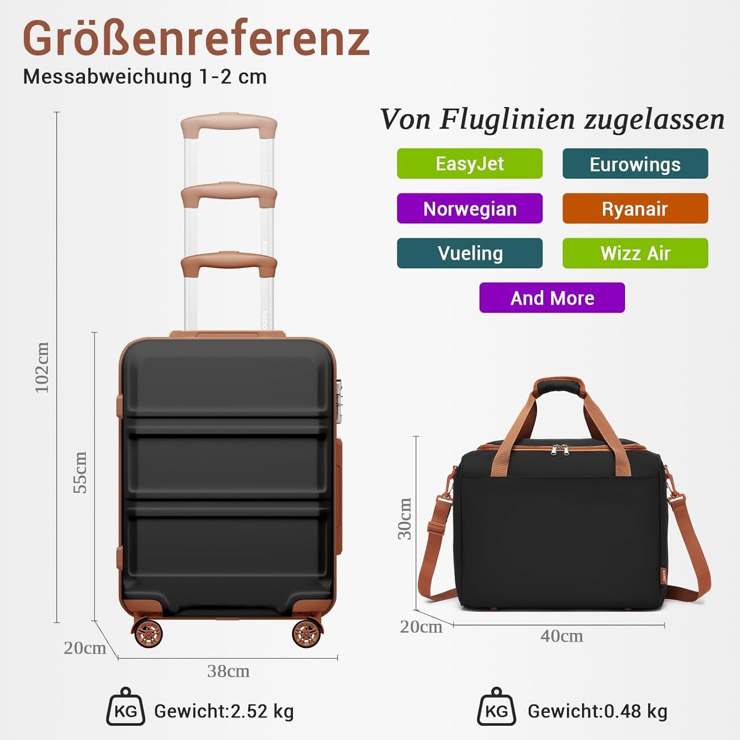 HandgepäckTrolley-Set, Schwarz/Braun 55cm Gepäck-Sets
