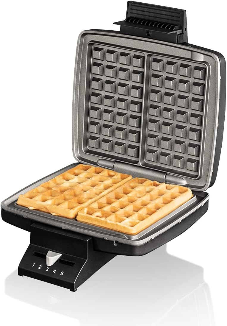 Brüsseler Waffeleisen für Belgische Waffeln, Schwarz 7 x 4, 1,7 cm hoch Grosse Belgische Waffeln