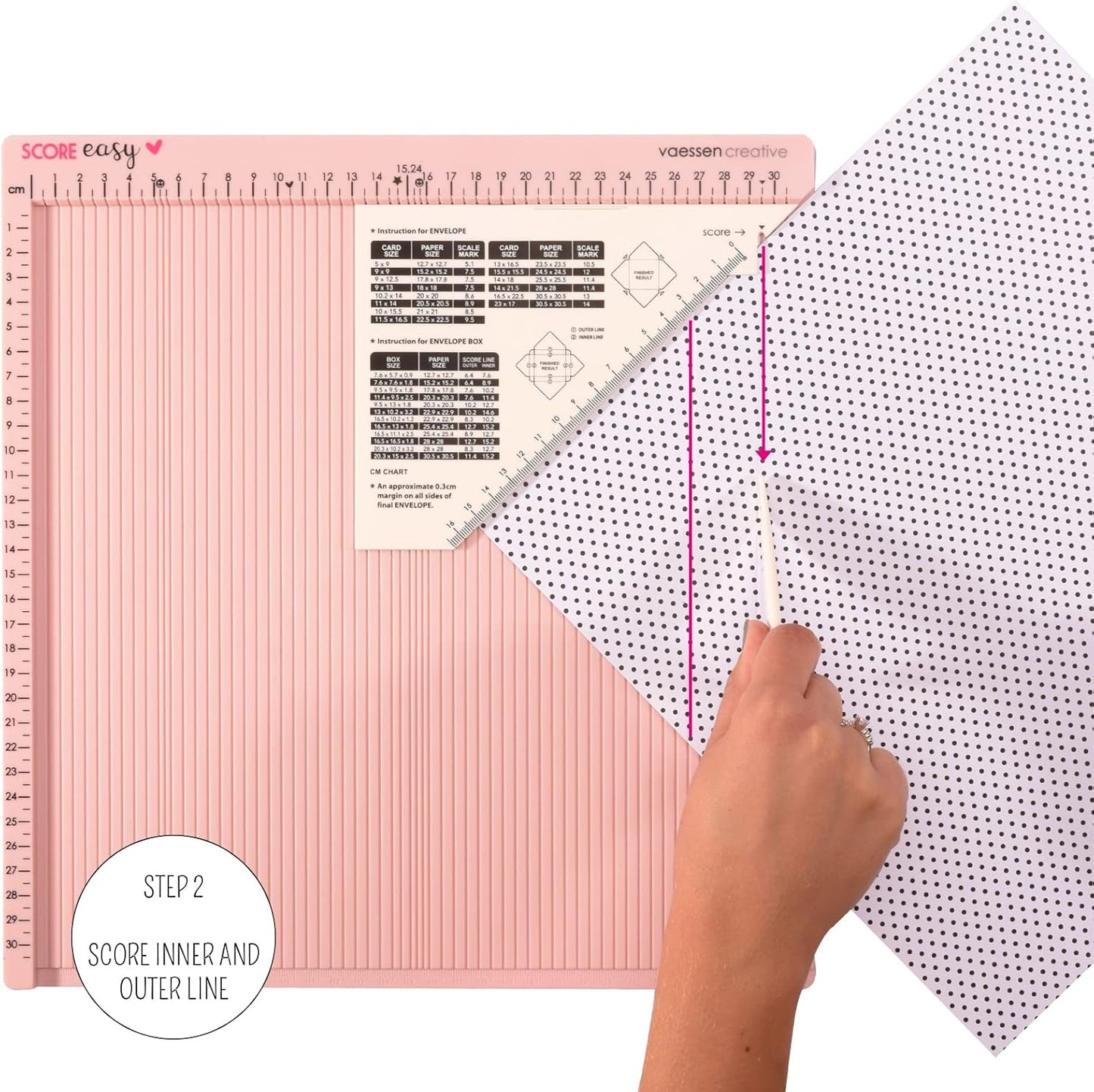 Falzbrett Score Easy mit Falzbein und Lineal, Rosa Single