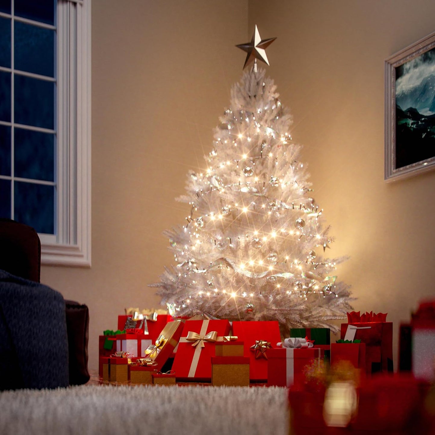 Künstlicher Weihnachtsbaum 150cm mit Metallständer, Weiß 150 cm