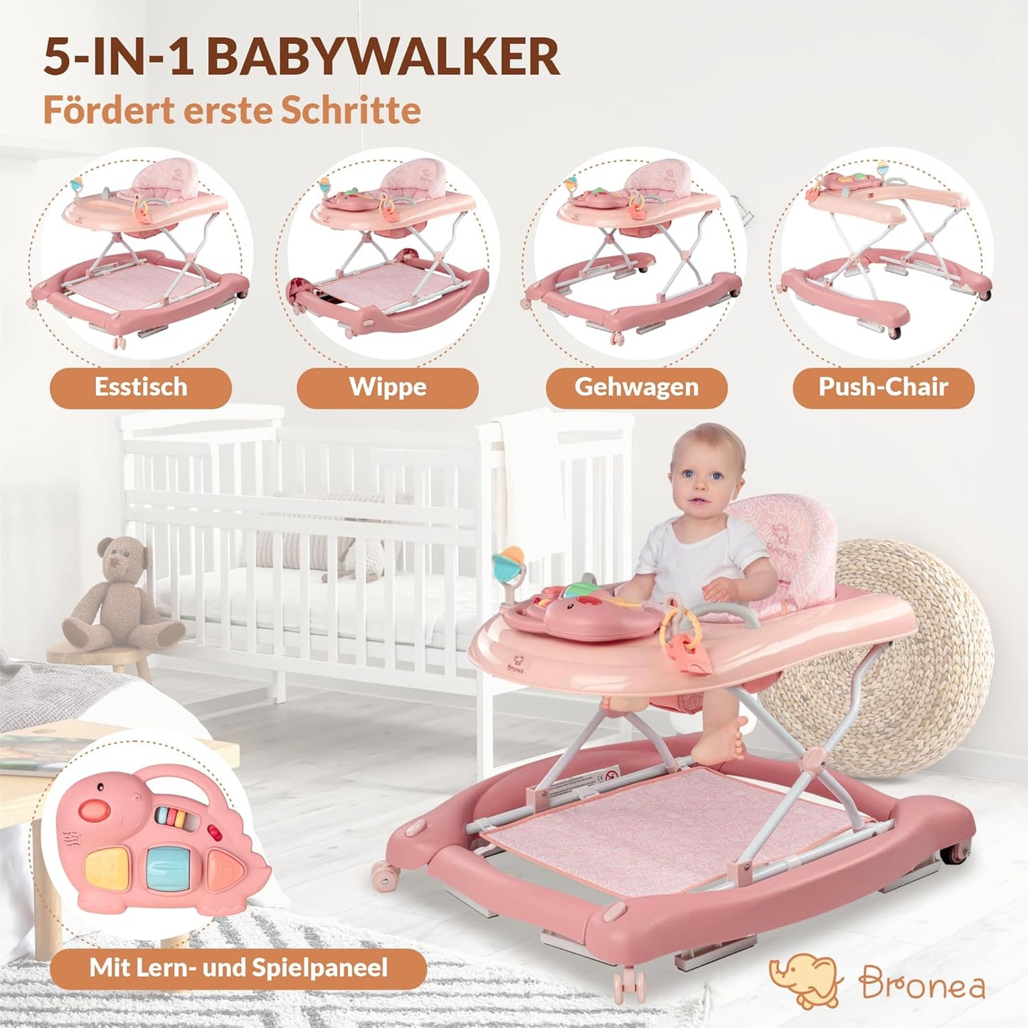 5-in-1 Babywalker Gehfrei mit Musik & Licht