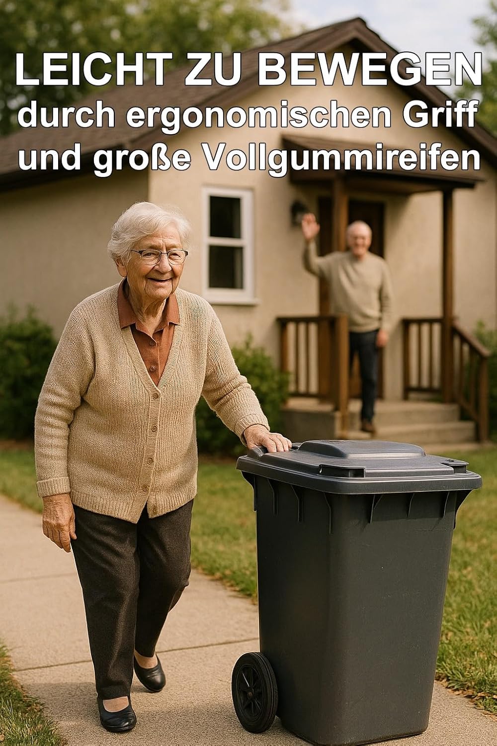 Mülltonne mit ergonomischen Griffen und Rädern, Gelb 240 Liter