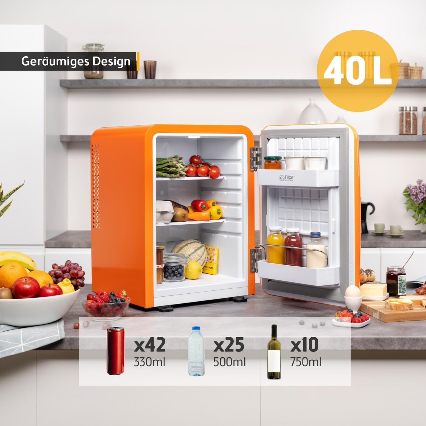 Retro Mini-Kühlschrank, 40 Liter Orange