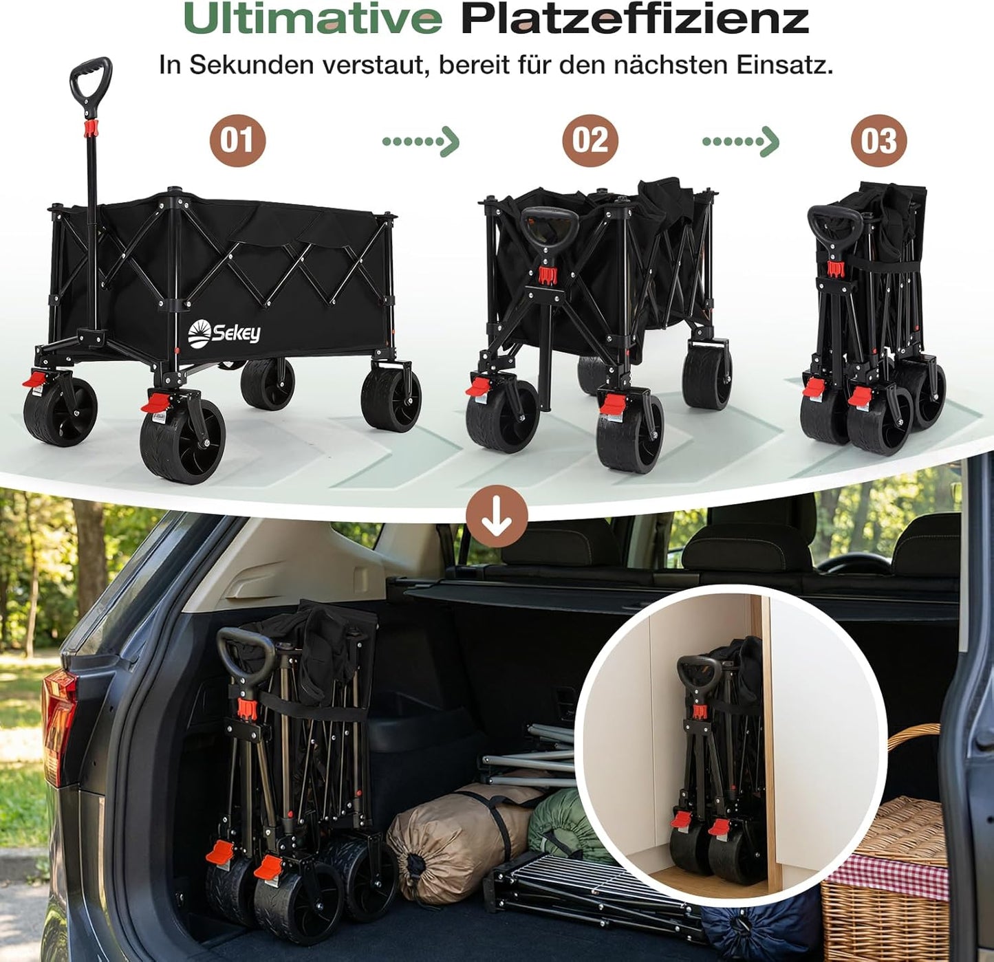 Faltbarer Bollerwagen 4031 All Terrain, Schwarz 135L