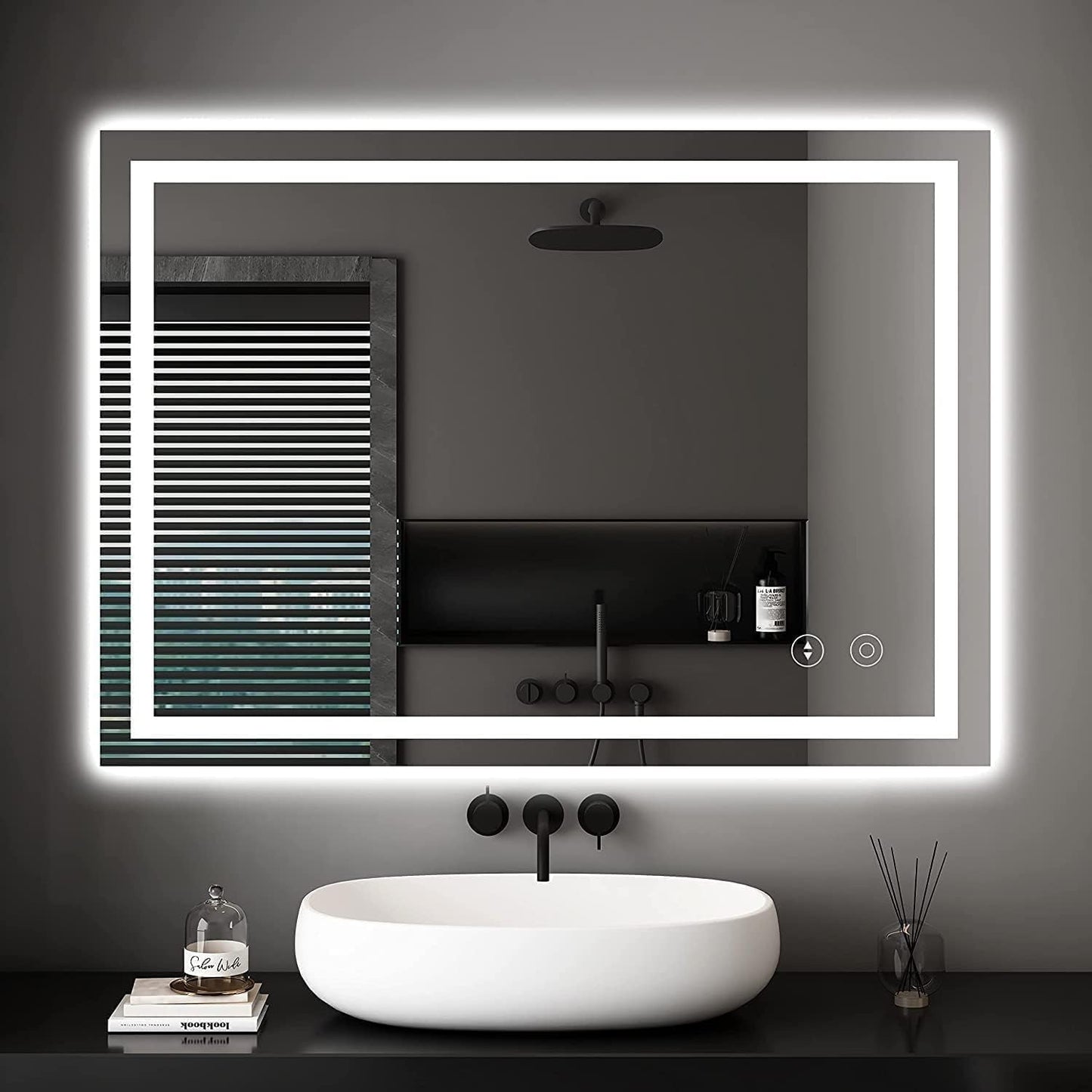 LED-Badspiegel mit Touch-Schalter (60x80 cm), Beschlagfrei + 3 Lichtfarbe + Dimmbar ; 60L x 80B cm