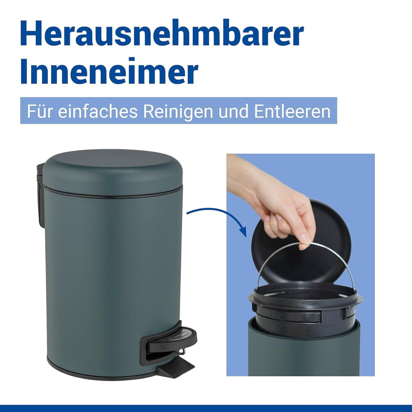 Leman Kosmetikeimer mit Inneneimer und Tretfunktion, Dunkelgrün 17 x 25 x 22.5 cm