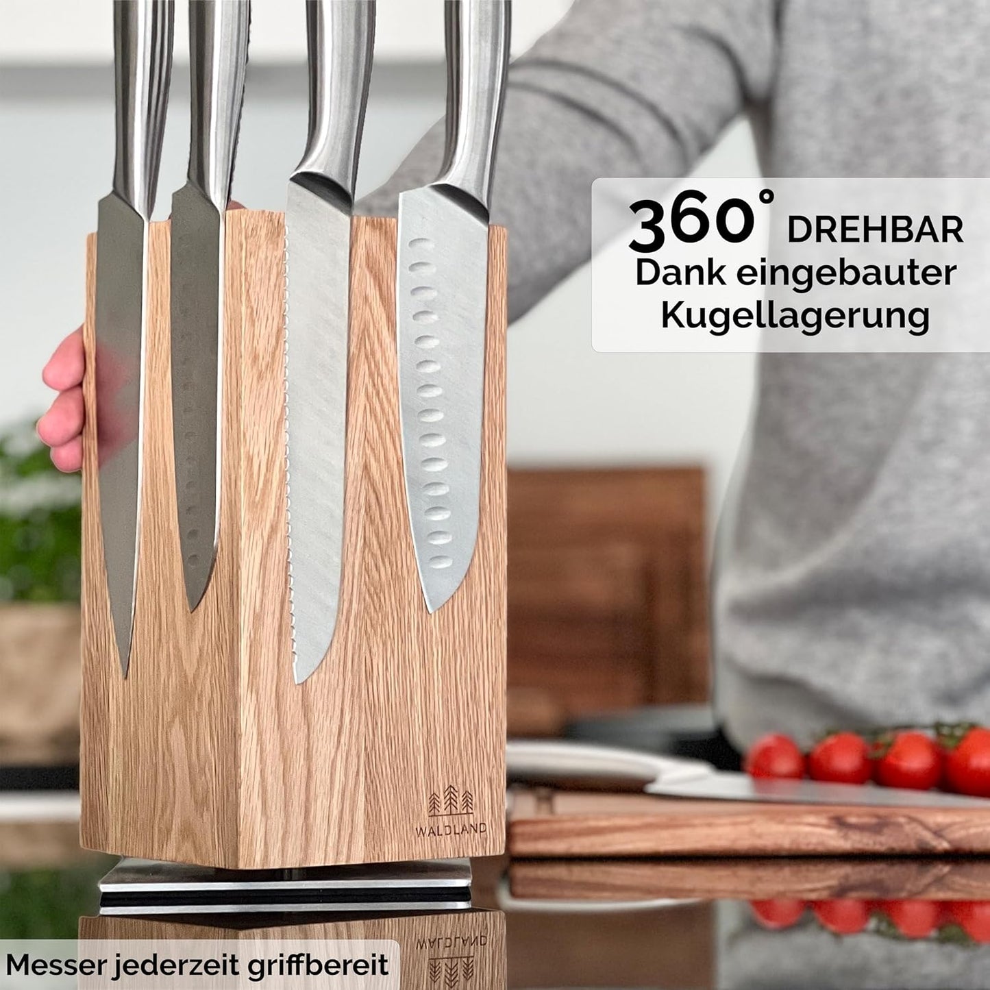 Drehbarer Magnetmesserblock, 360° / Eichenholz