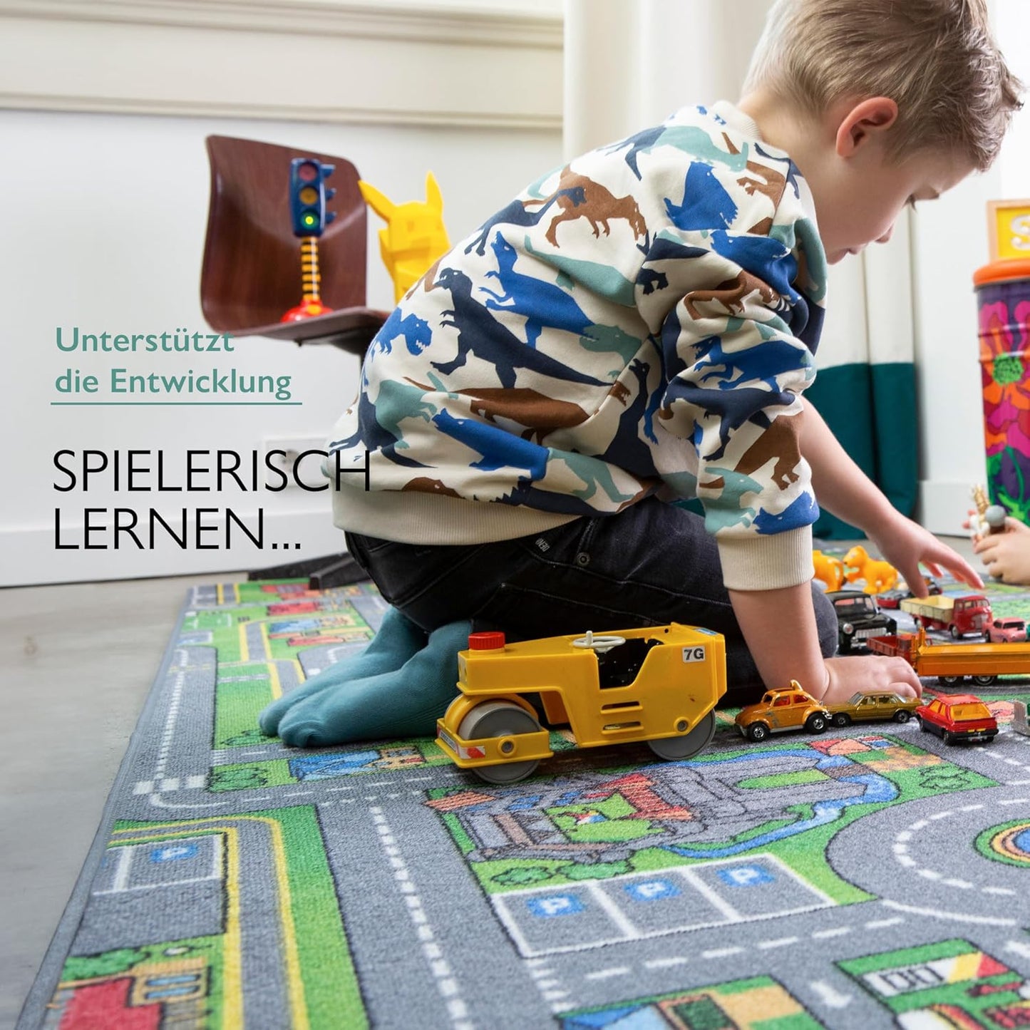 Kinder-Spielteppich Strasse 95x200 cm, waschbar, 95 x 200 cm (Rechteckig) Playcity