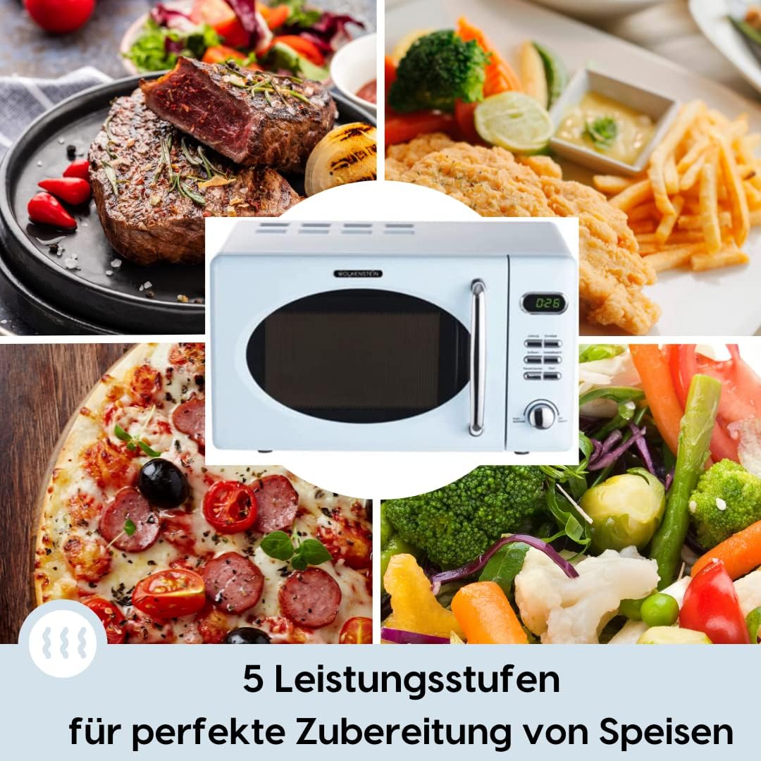 Retro Stand Mikrowelle mit 8 Garprogrammen, Blau