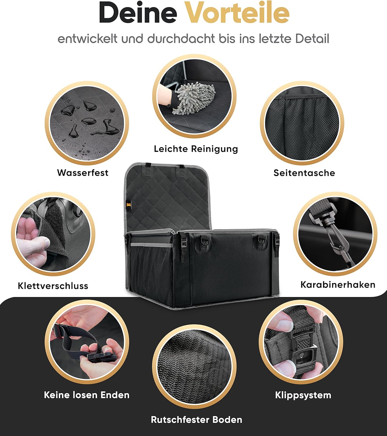 Wasserdichter Hundeautositz, Schwarz-Grau