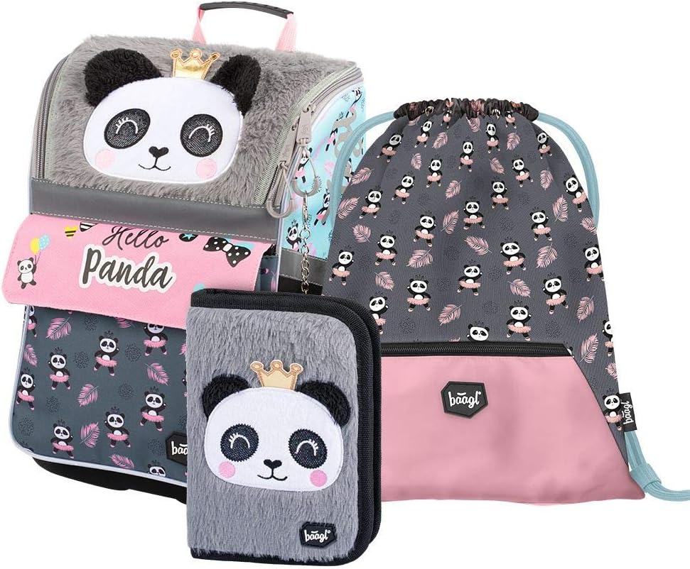 3-teiliges Schulranzen-Set, Panda Neu