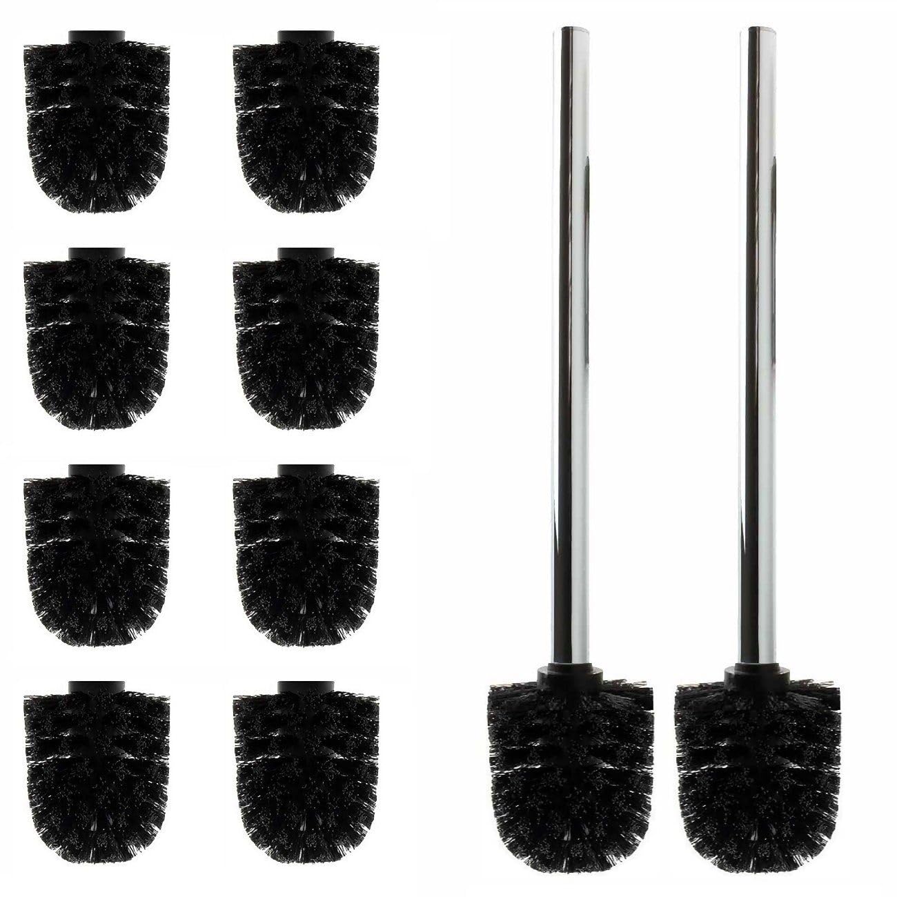 Ersatz-WC-Bürstenkopf-Set (12-teilig), Schwarz 10 Bürsten/2 Griffe